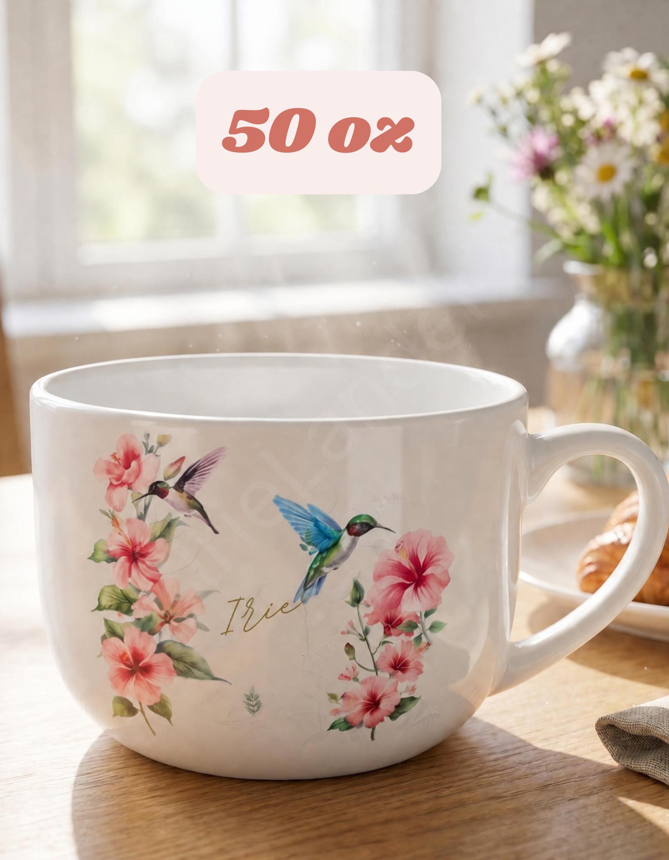 Floral Hummingbird Caribbean Ceramic Mug, Personalize with name, Artisan Artwork, Wedding Party, Teacher Appreciation, view 5