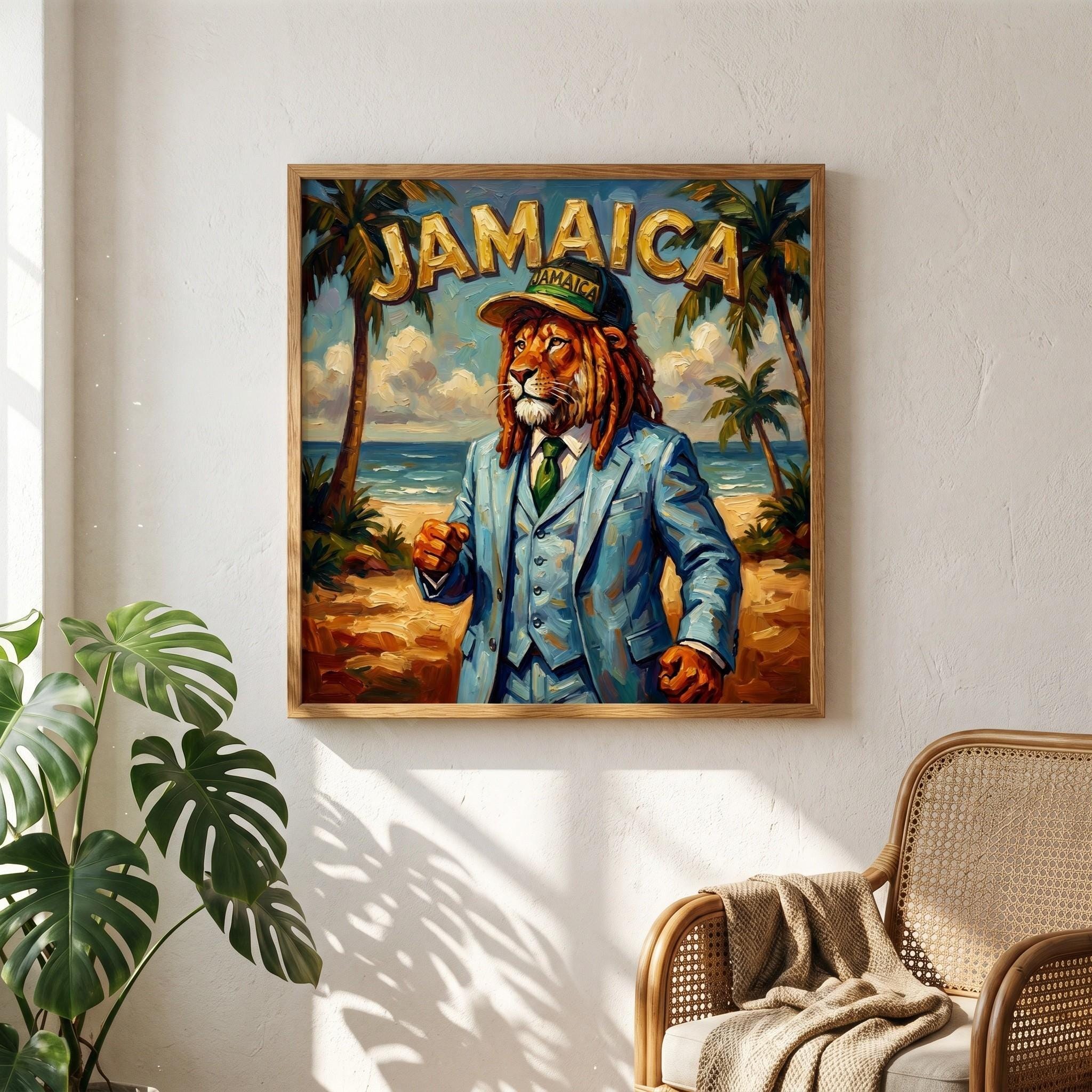 Jamaican Lion Dapper Suit Giclée Print, Whimsical Tropical Island Art, view 5