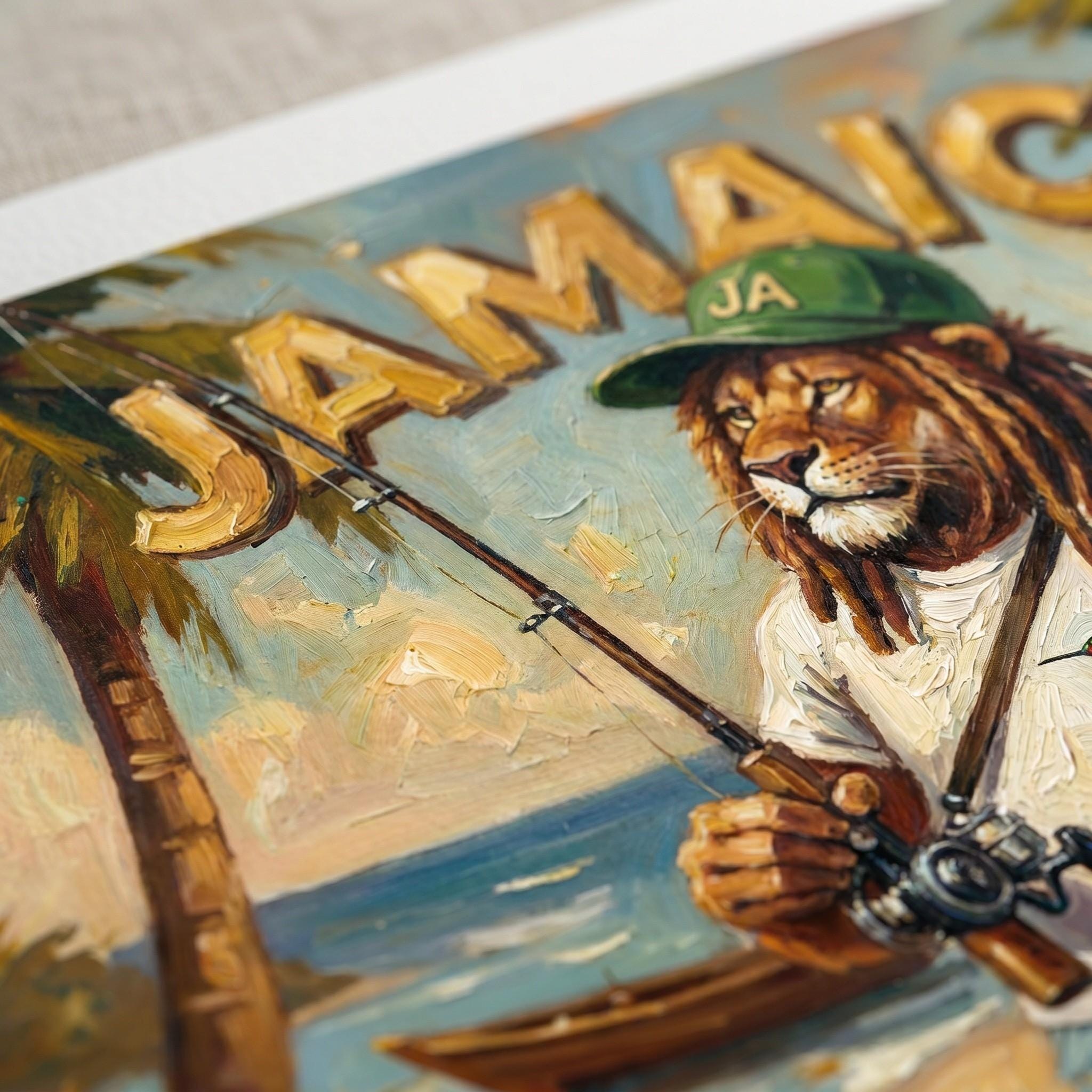 Tropical Lion Fisherman Jamaica Art Print, giclée, beach house wall art, reggae decor, view 2