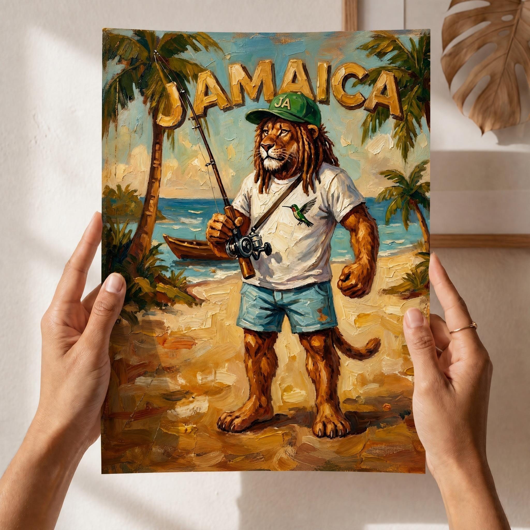 Tropical Lion Fisherman Jamaica Art Print, giclée, beach house wall art, reggae decor, view 3