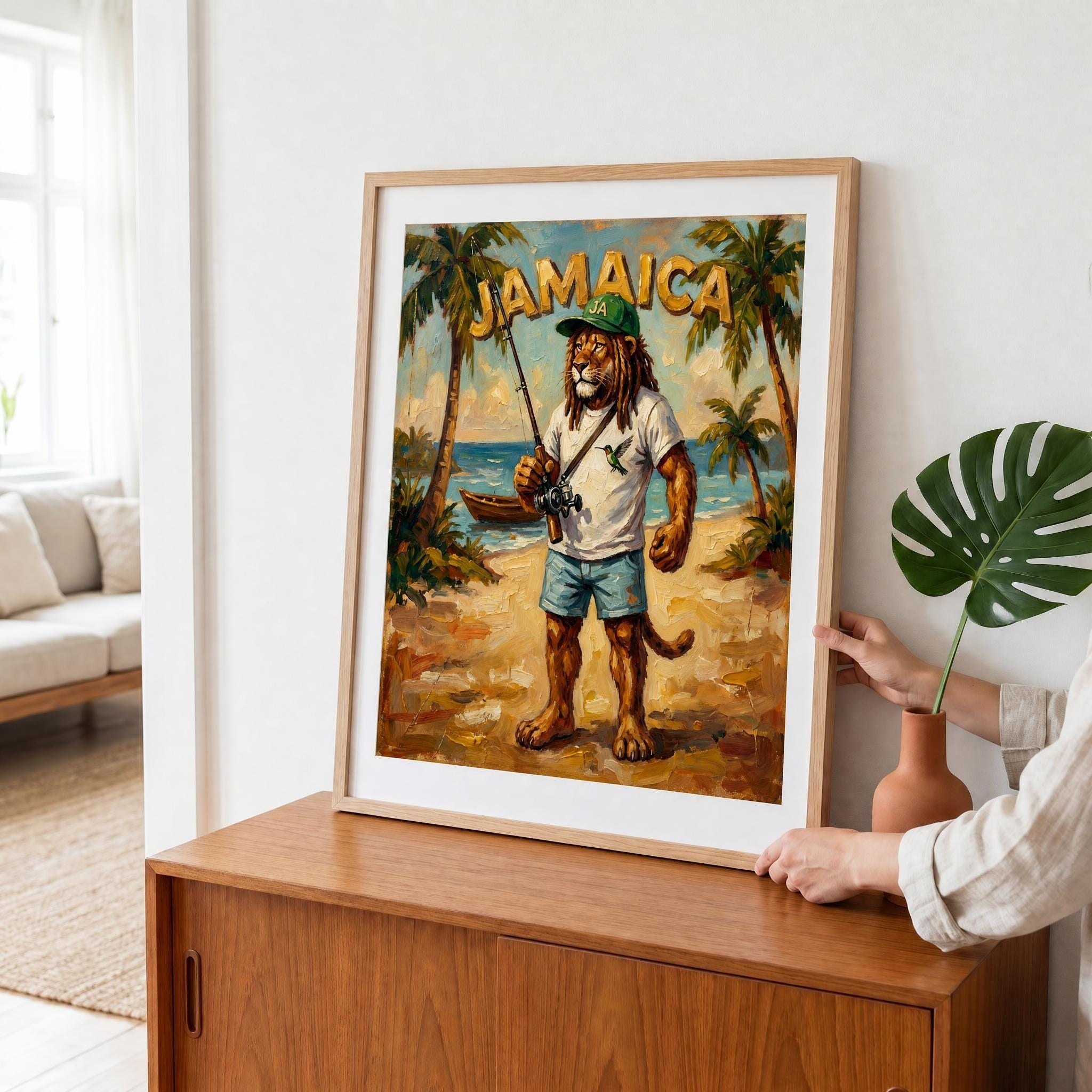 Tropical Lion Fisherman Jamaica Art Print, giclée, beach house wall art, reggae decor, view 5