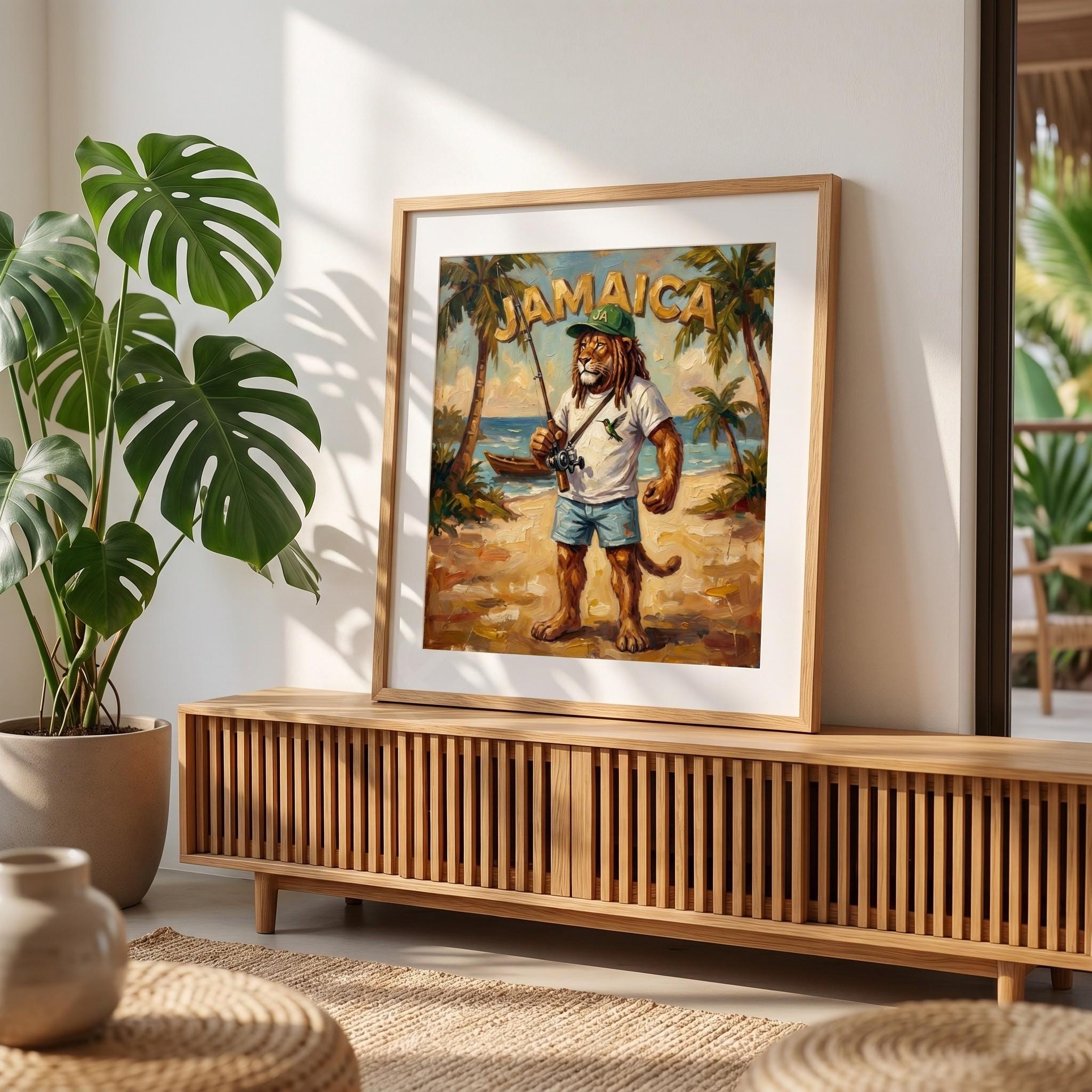 Tropical Lion Fisherman Jamaica Art Print, giclée, beach house wall art, reggae decor, view 6