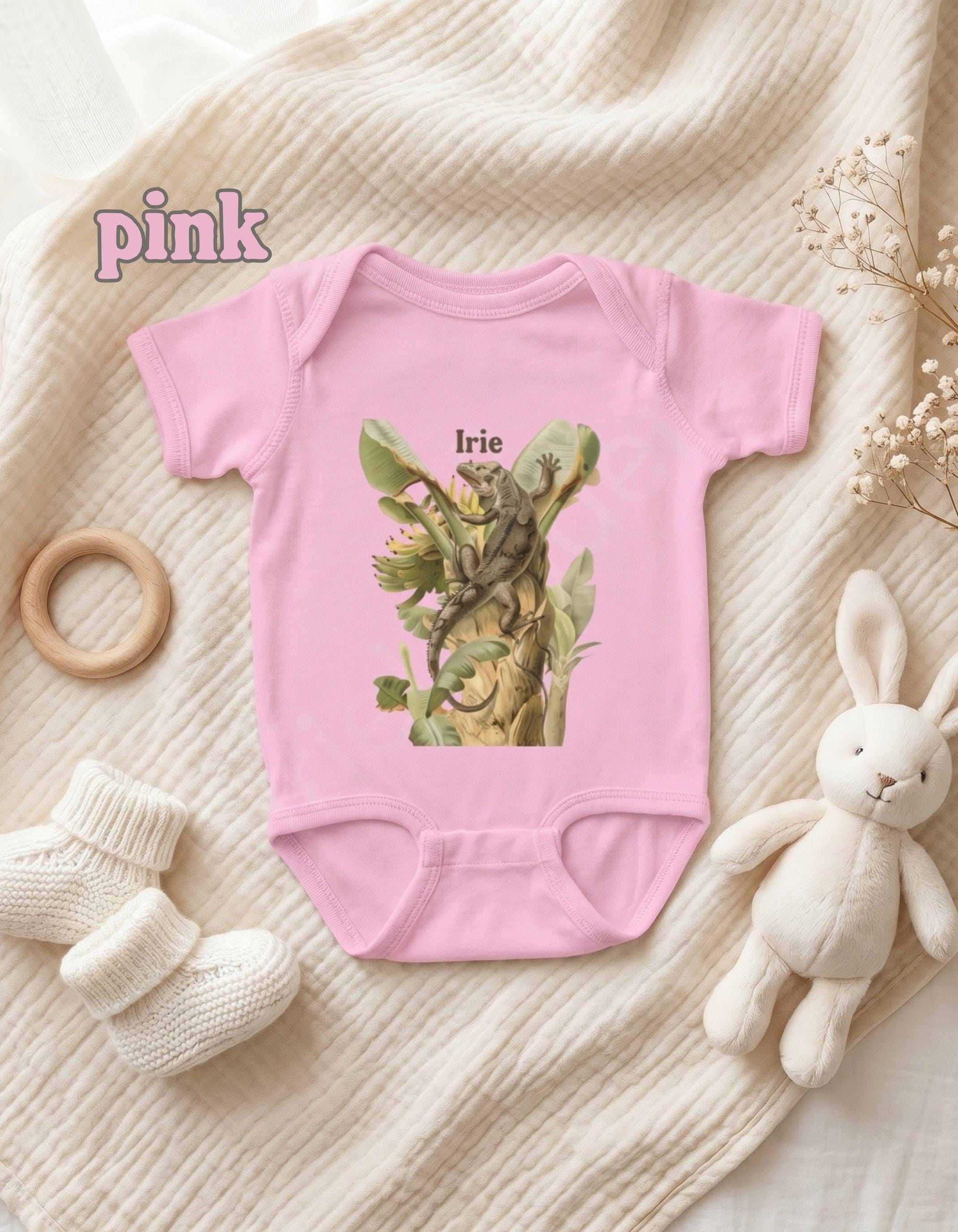 Vintage Botanical Iguana Baby Bodysuit, Tropical Banana Tree Illustration, Caribbean Nursery Gift, view 3