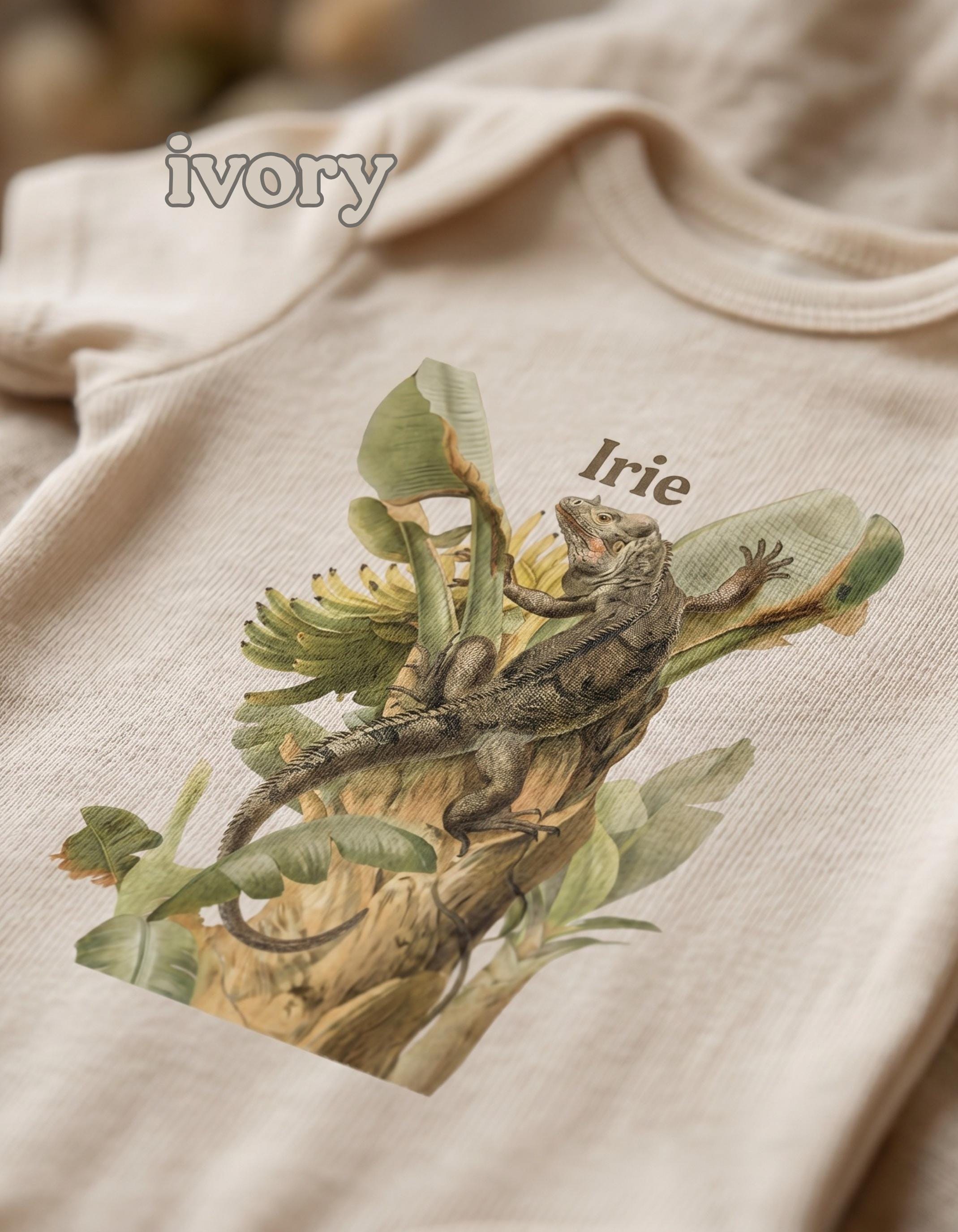 Vintage Botanical Iguana Baby Bodysuit, Tropical Banana Tree Illustration, Caribbean Nursery Gift, view 6