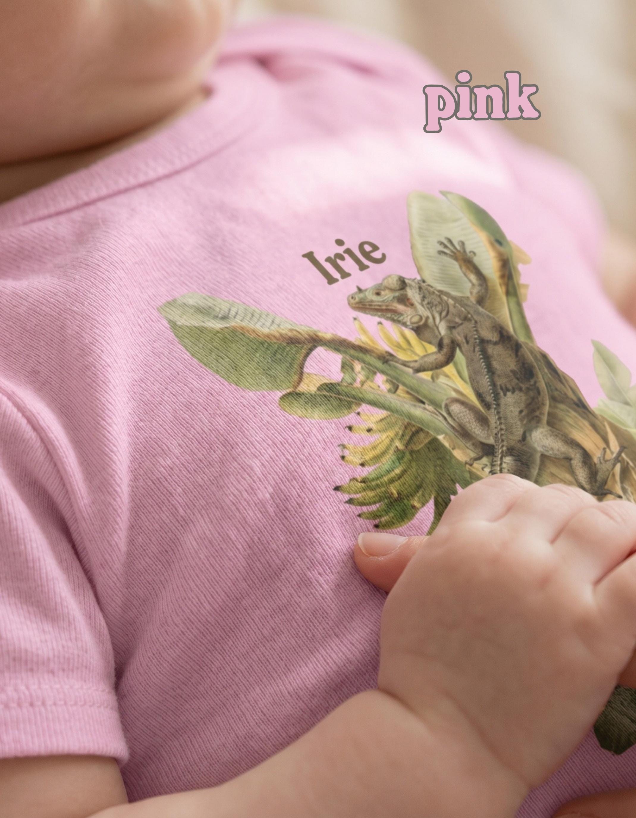 Vintage Botanical Iguana Baby Bodysuit, Tropical Banana Tree Illustration, Caribbean Nursery Gift, view 9
