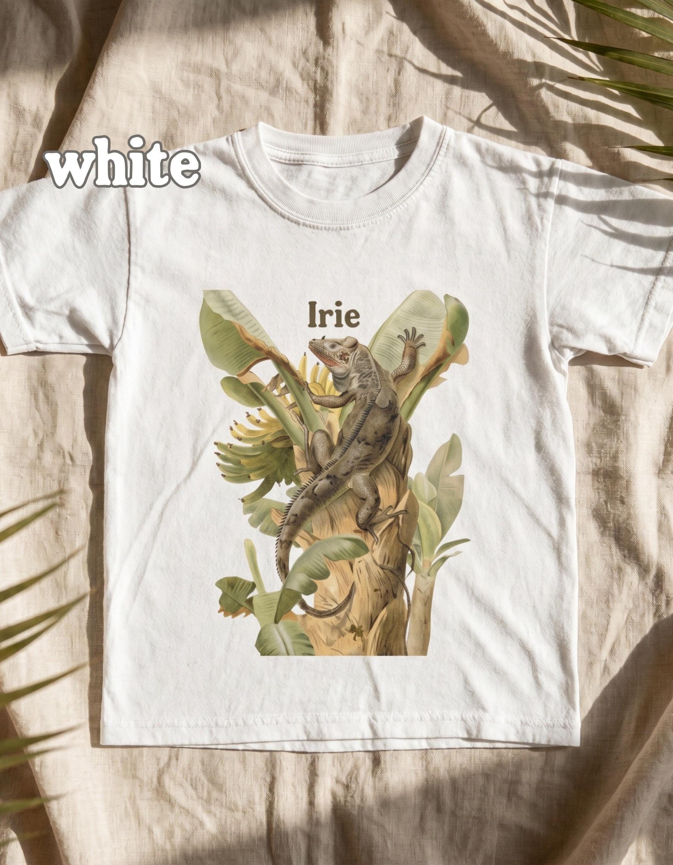 Kids Botanical Iguana Climbing Banana Tree Tee, Vintage Island Style, Comfort Colors®, Caribbean, Botanical