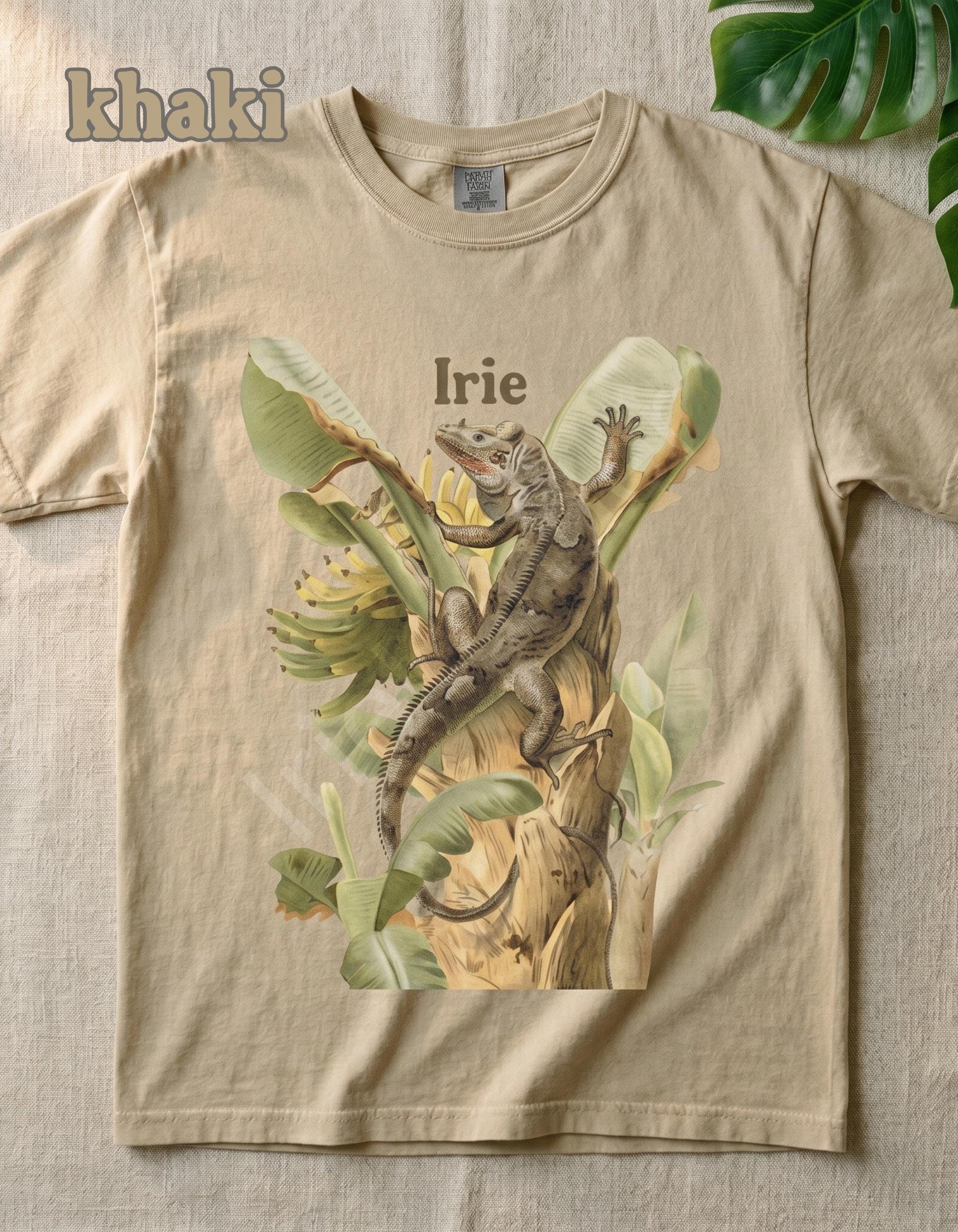 Iguana Botanical Art Unisex Tee, banana tree graphic, vintage illustration, Jamaican vibe, Comfort Colors®