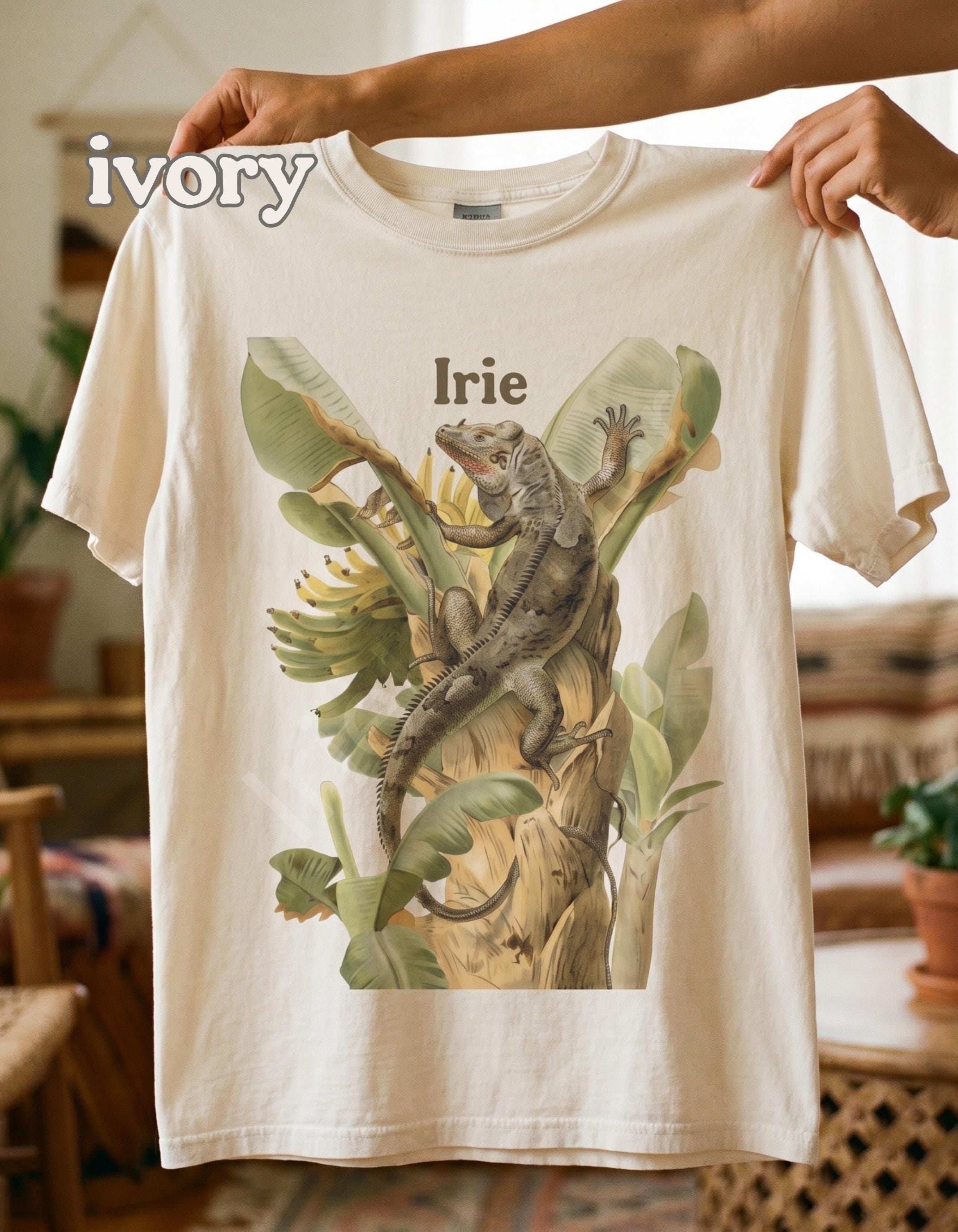 Iguana Botanical Art Unisex Tee, banana tree graphic, vintage illustration, Jamaican vibe, Comfort Colors®, view 2