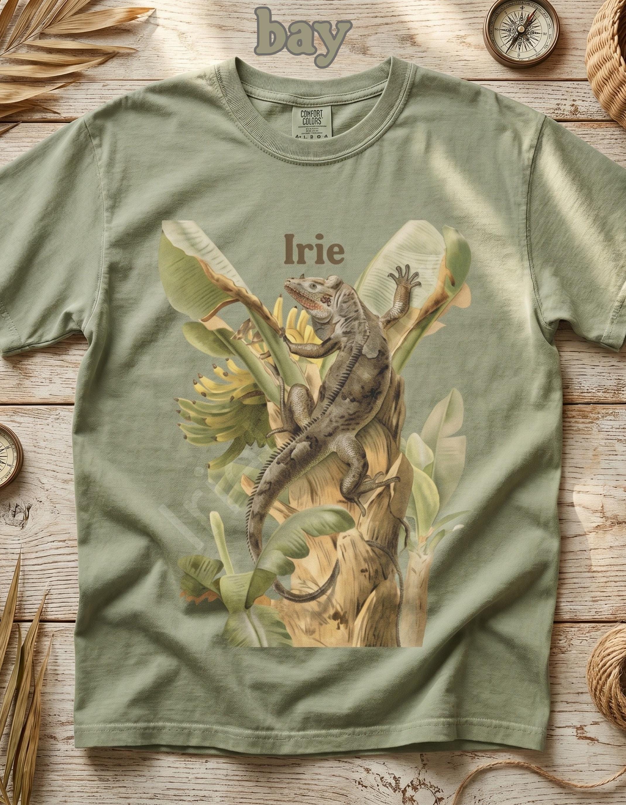 Iguana Botanical Art Unisex Tee, banana tree graphic, vintage illustration, Jamaican vibe, Comfort Colors®, view 9