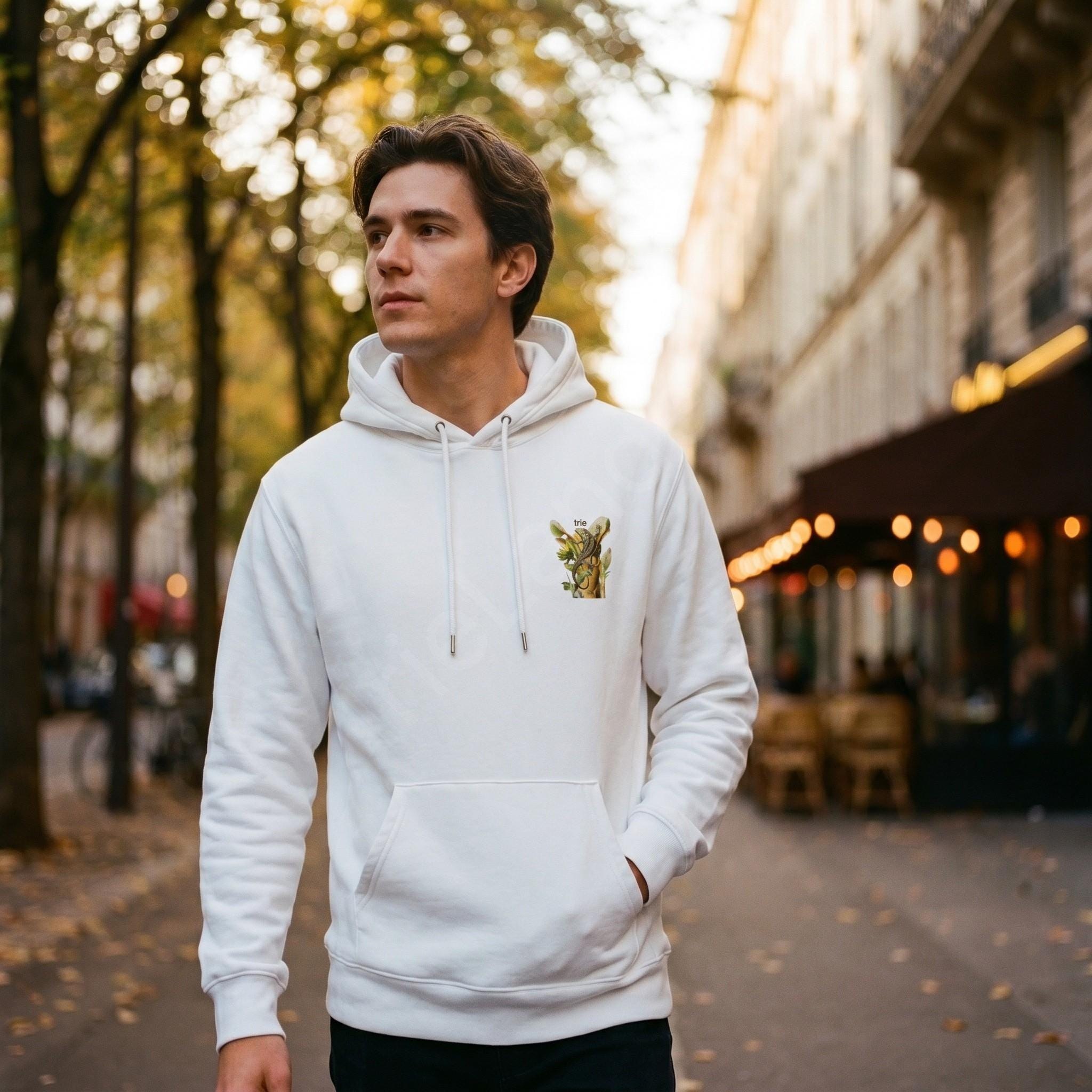 Tropical Iguana Banana Tree Hoodie by Champion®, island artwork, reggae inspired, arm logo, view 5