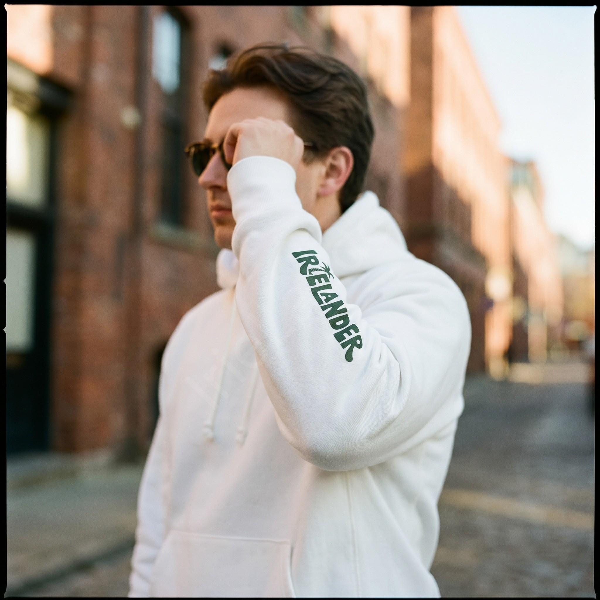 Tropical Iguana Banana Tree Hoodie by Champion®, island artwork, reggae inspired, arm logo, view 6