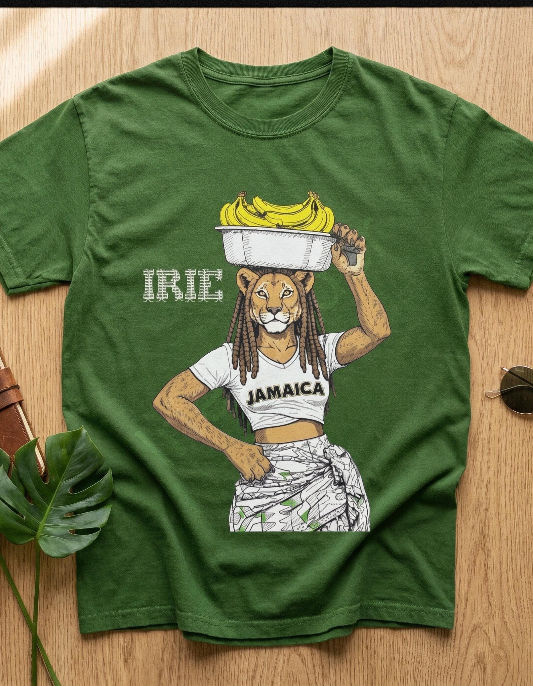 Jamaican Art Lioness Banana Graphic Unisex Tee, vintage style illustration, reggae art, caribbean vibes