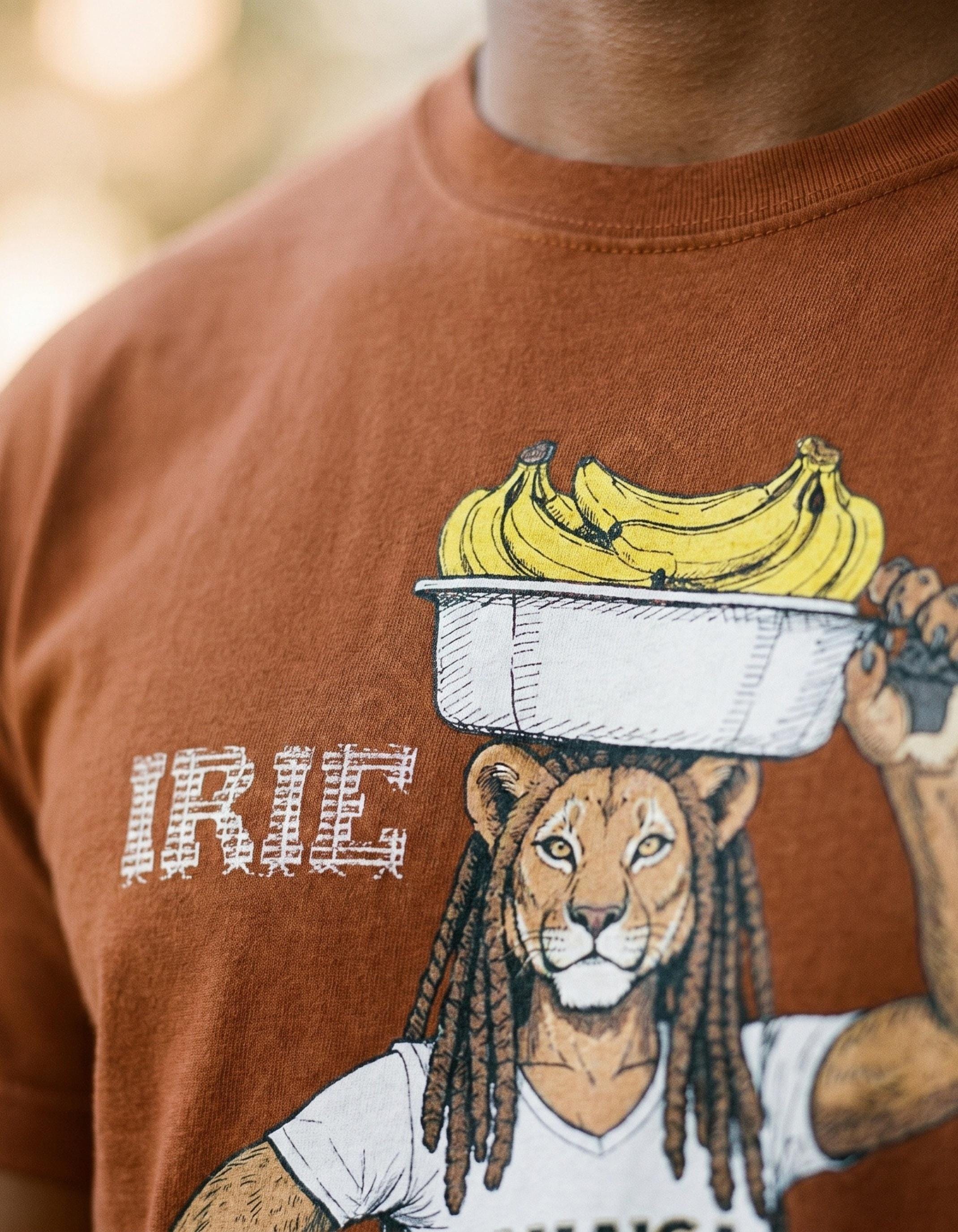 Jamaican Art Lioness Banana Graphic Unisex Tee, vintage style illustration, reggae art, caribbean vibes, view 3
