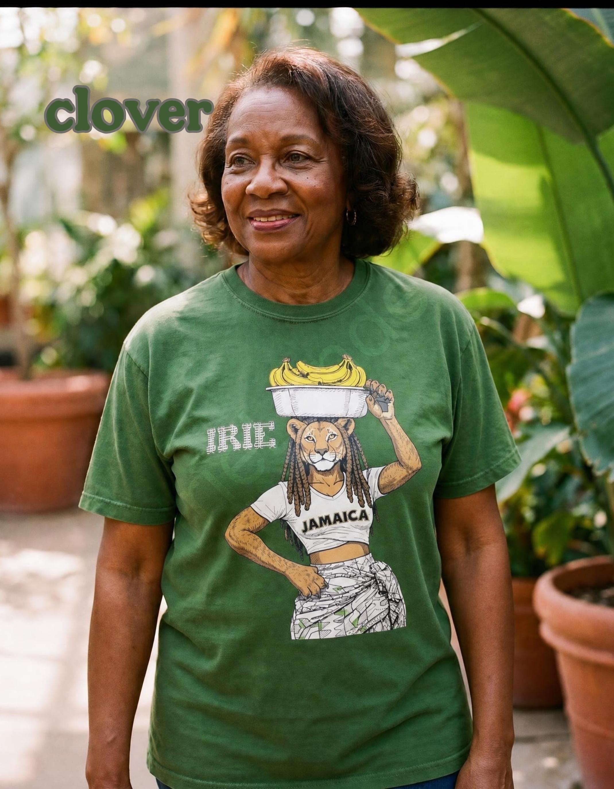 Jamaican Art Lioness Banana Graphic Unisex Tee, vintage style illustration, reggae art, caribbean vibes, view 6