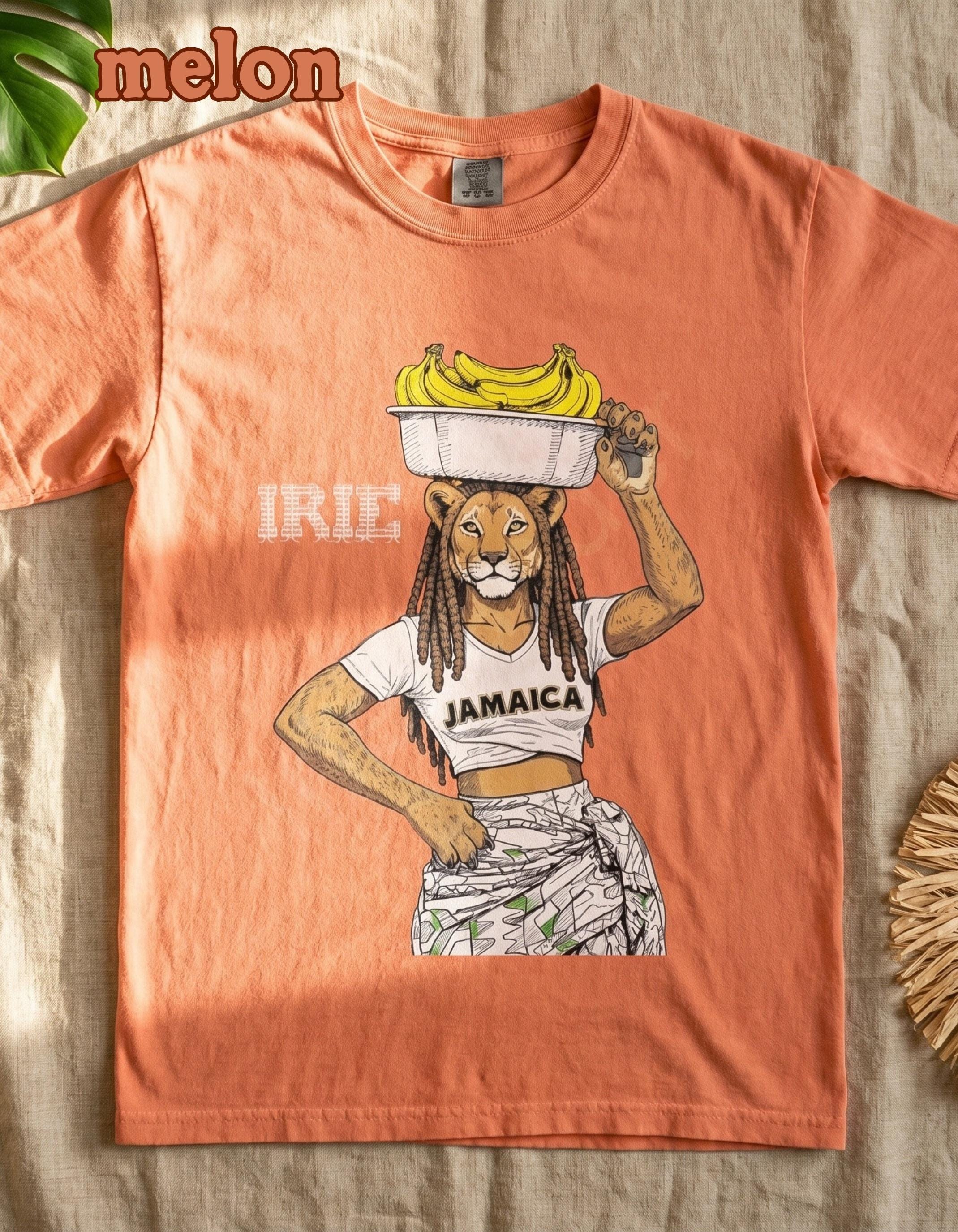 Jamaican Art Lioness Banana Graphic Unisex Tee, vintage style illustration, reggae art, caribbean vibes, view 7