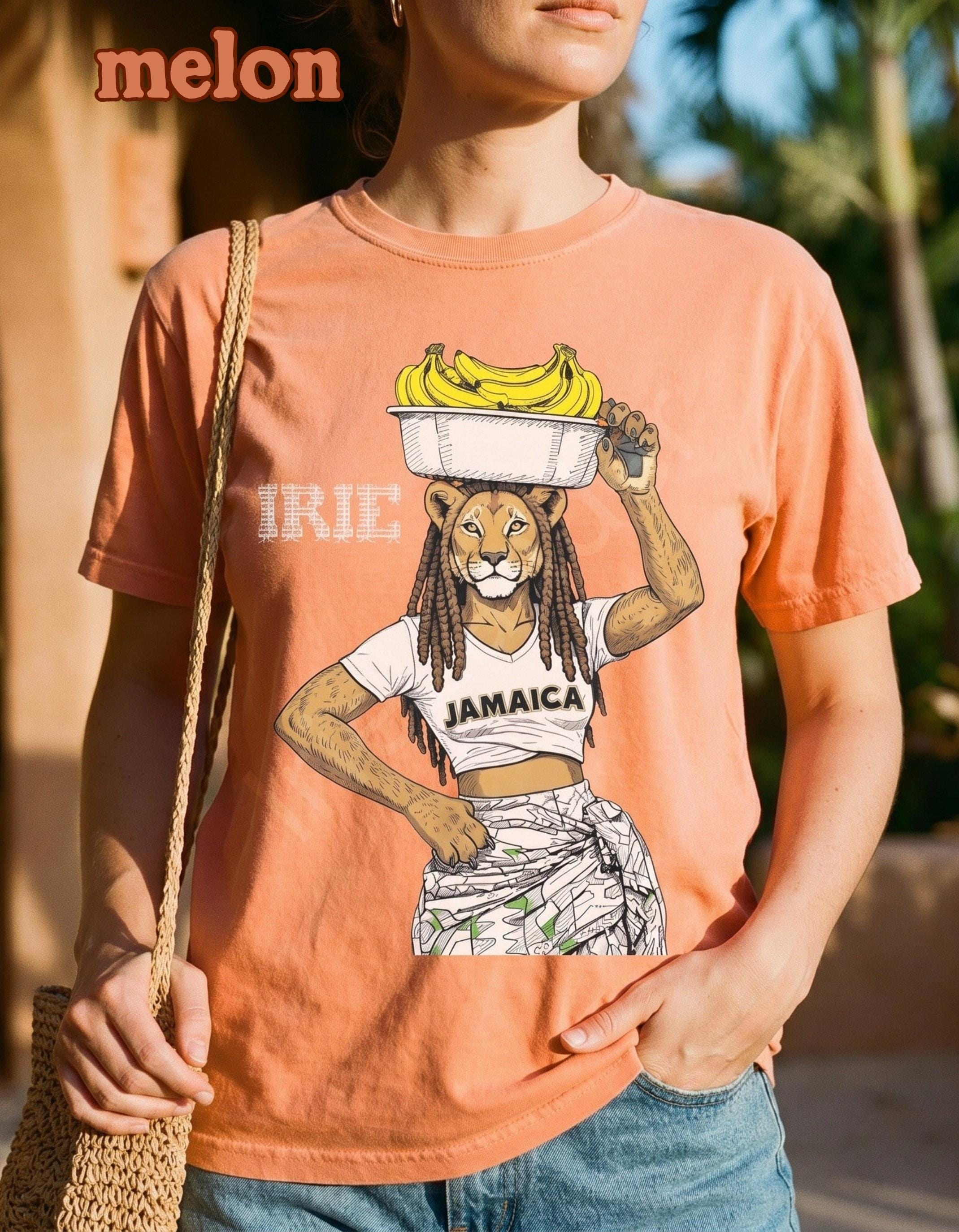 Jamaican Art Lioness Banana Graphic Unisex Tee, vintage style illustration, reggae art, caribbean vibes, view 8