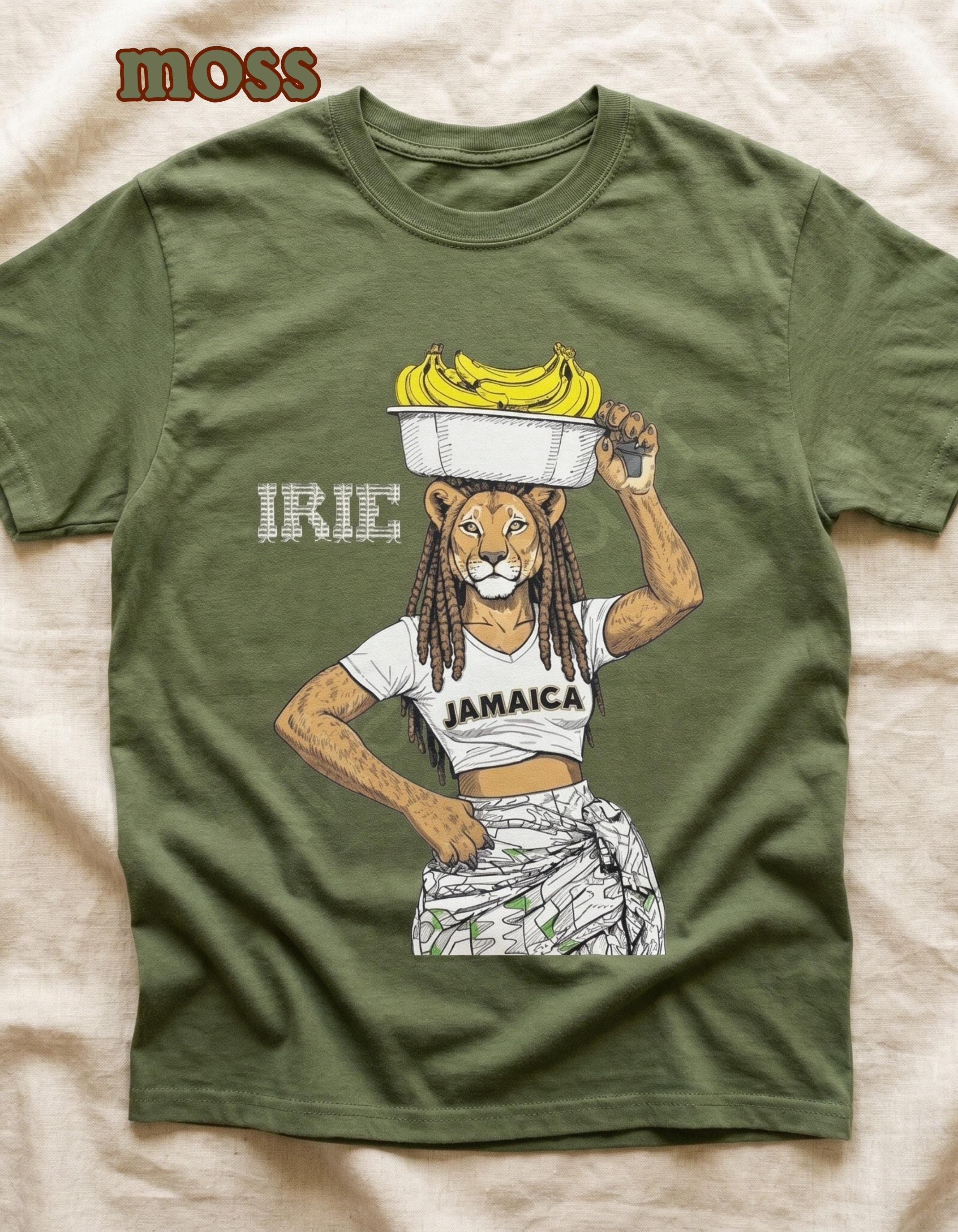 Jamaican Art Lioness Banana Graphic Unisex Tee, vintage style illustration, reggae art, caribbean vibes, view 9