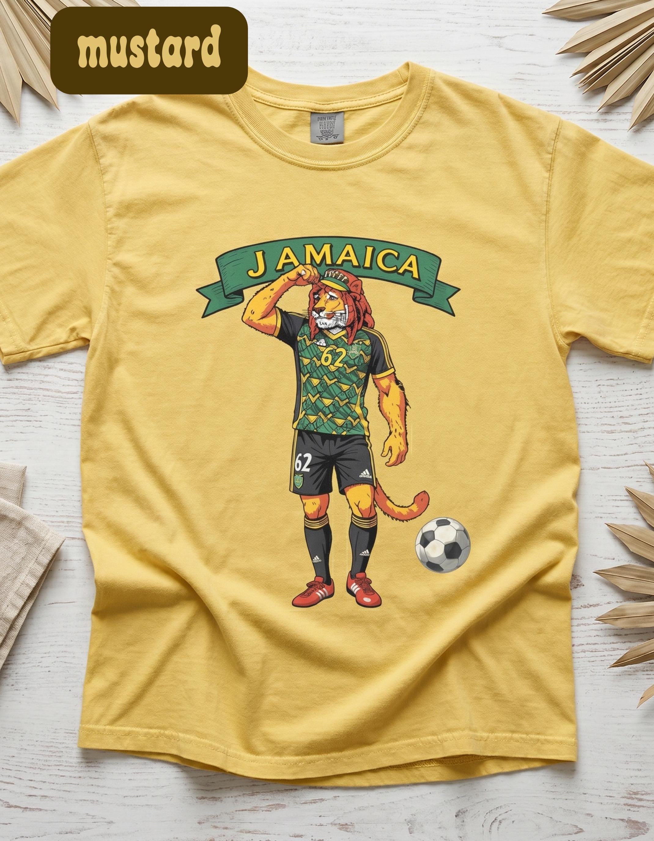 Jamaica Shirt, Reggae Boy Soccer Rasta Lion Graphic, Unisex Comfort Colors®, Jamaica fan gift