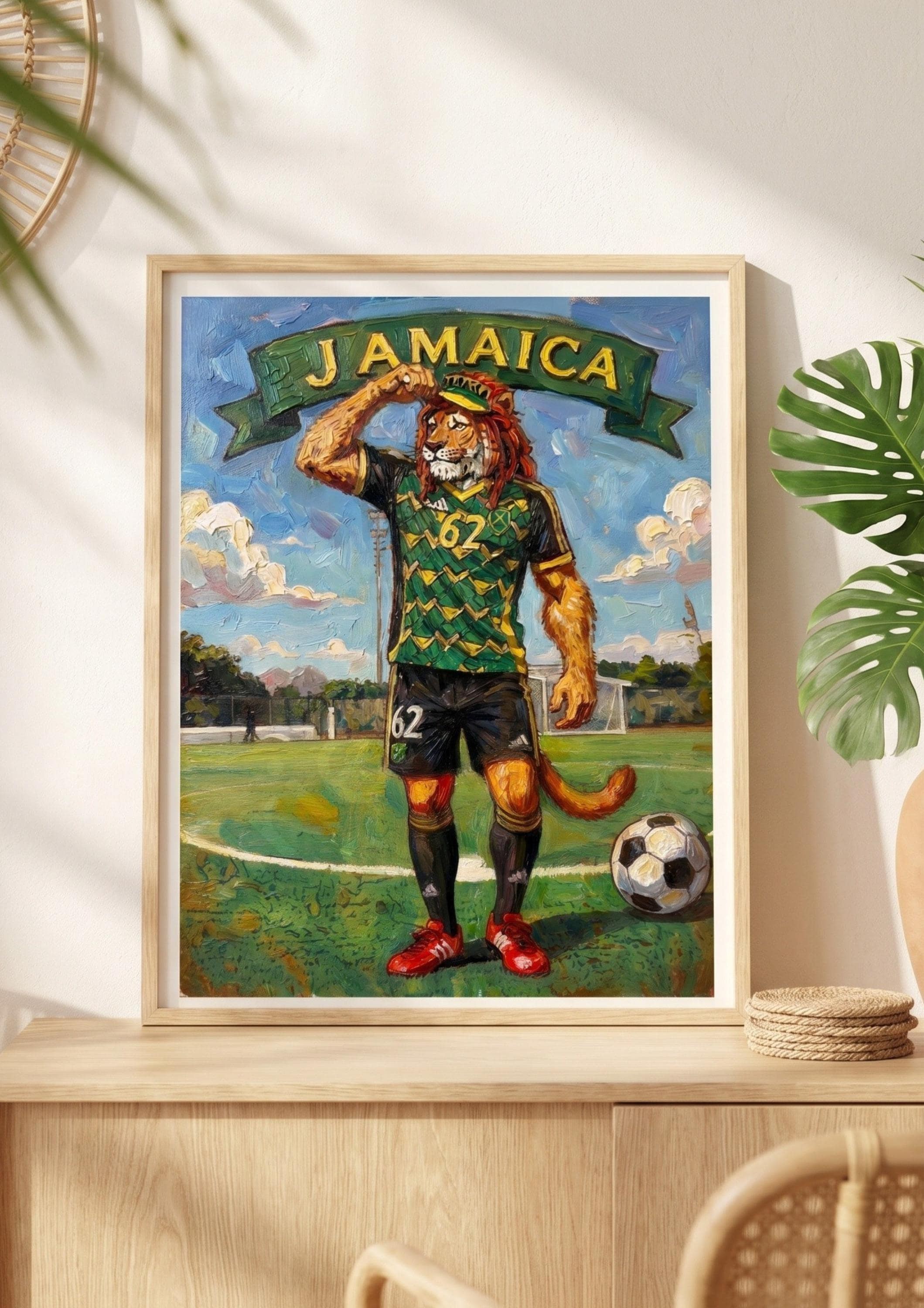 Rasta Lion Footballer Jamaica Art Print, giclée, reggae art wall decor, sports
