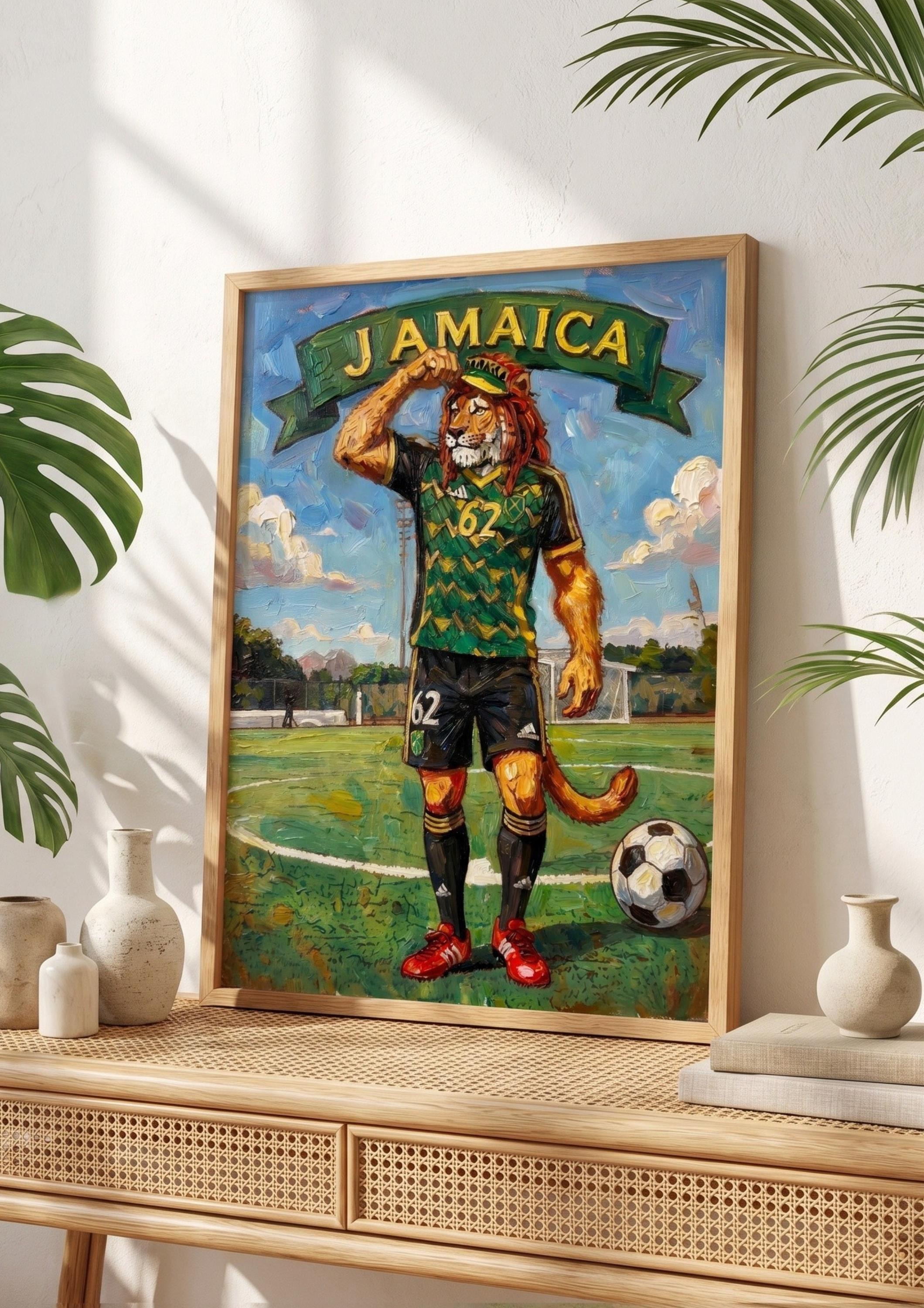 Rasta Lion Footballer Jamaica Art Print, giclée, reggae art wall decor, sports, view 4