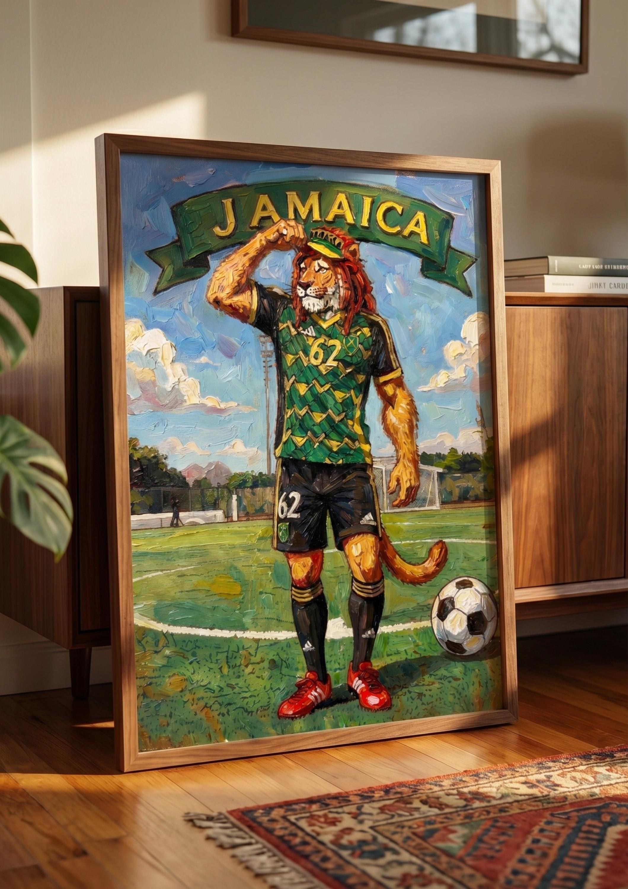 Rasta Lion Footballer Jamaica Art Print, giclée, reggae art wall decor, sports, view 5