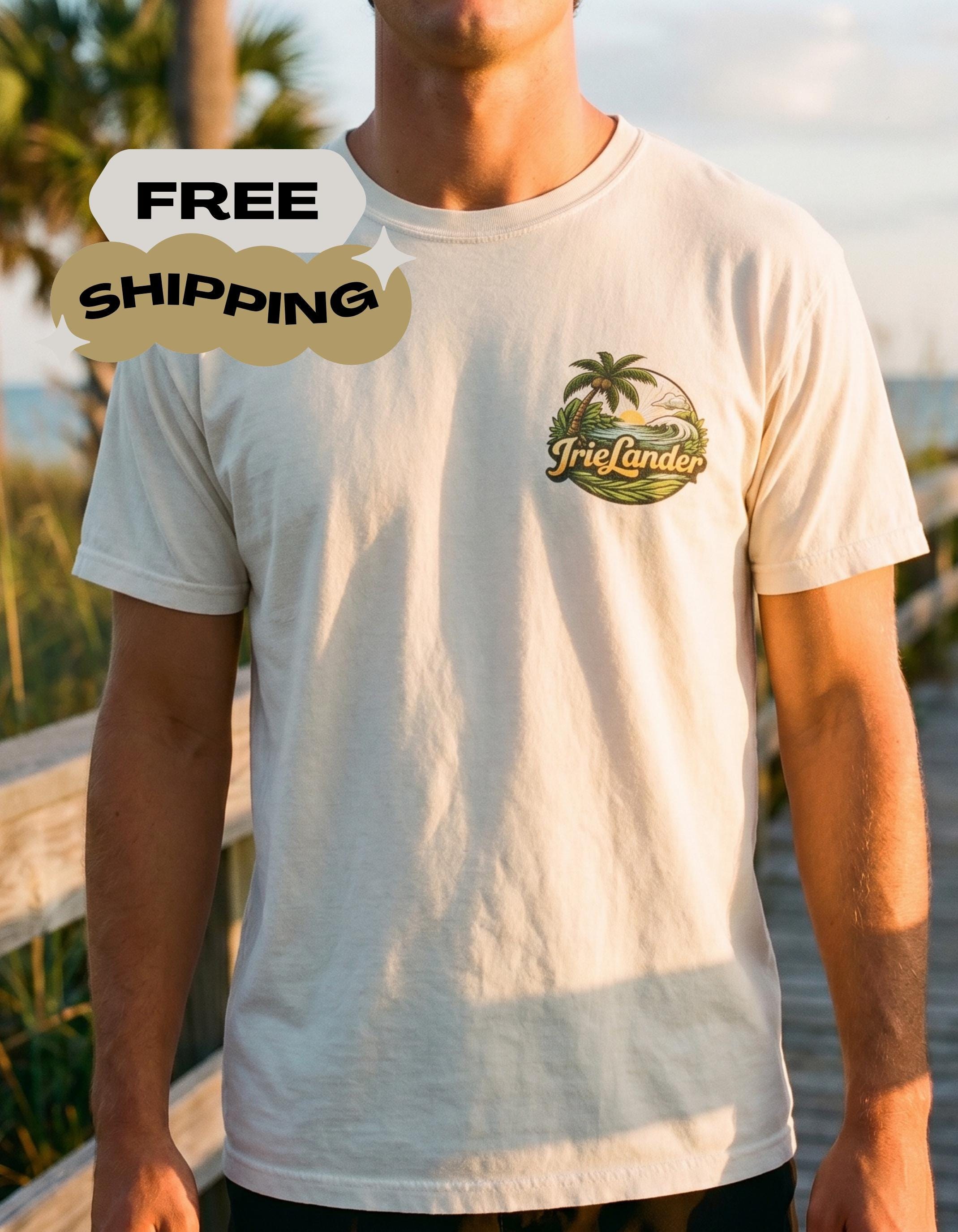 Jamaica Iguana T-Shirt, soft washed cotton, relaxed unisex fit, hibiscus art, summer vacation top, view 3