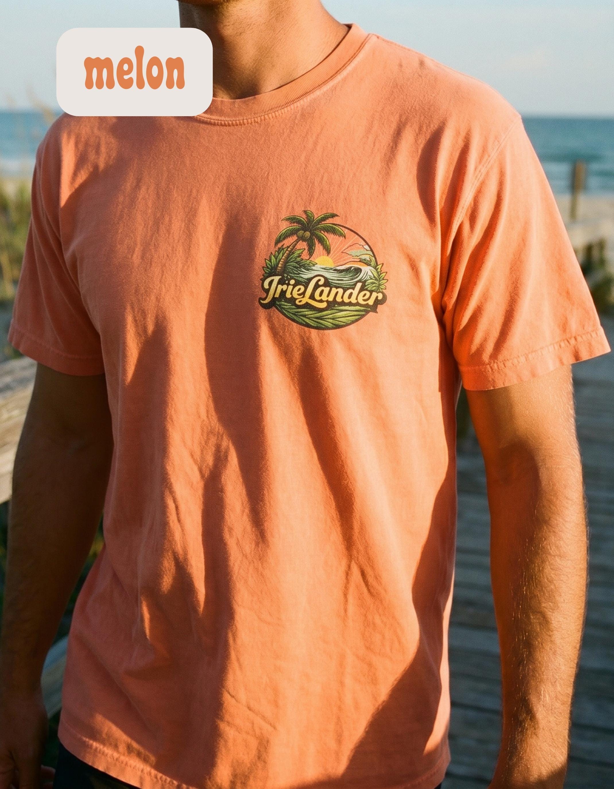 Jamaica Iguana T-Shirt, soft washed cotton, relaxed unisex fit, hibiscus art, summer vacation top, view 4
