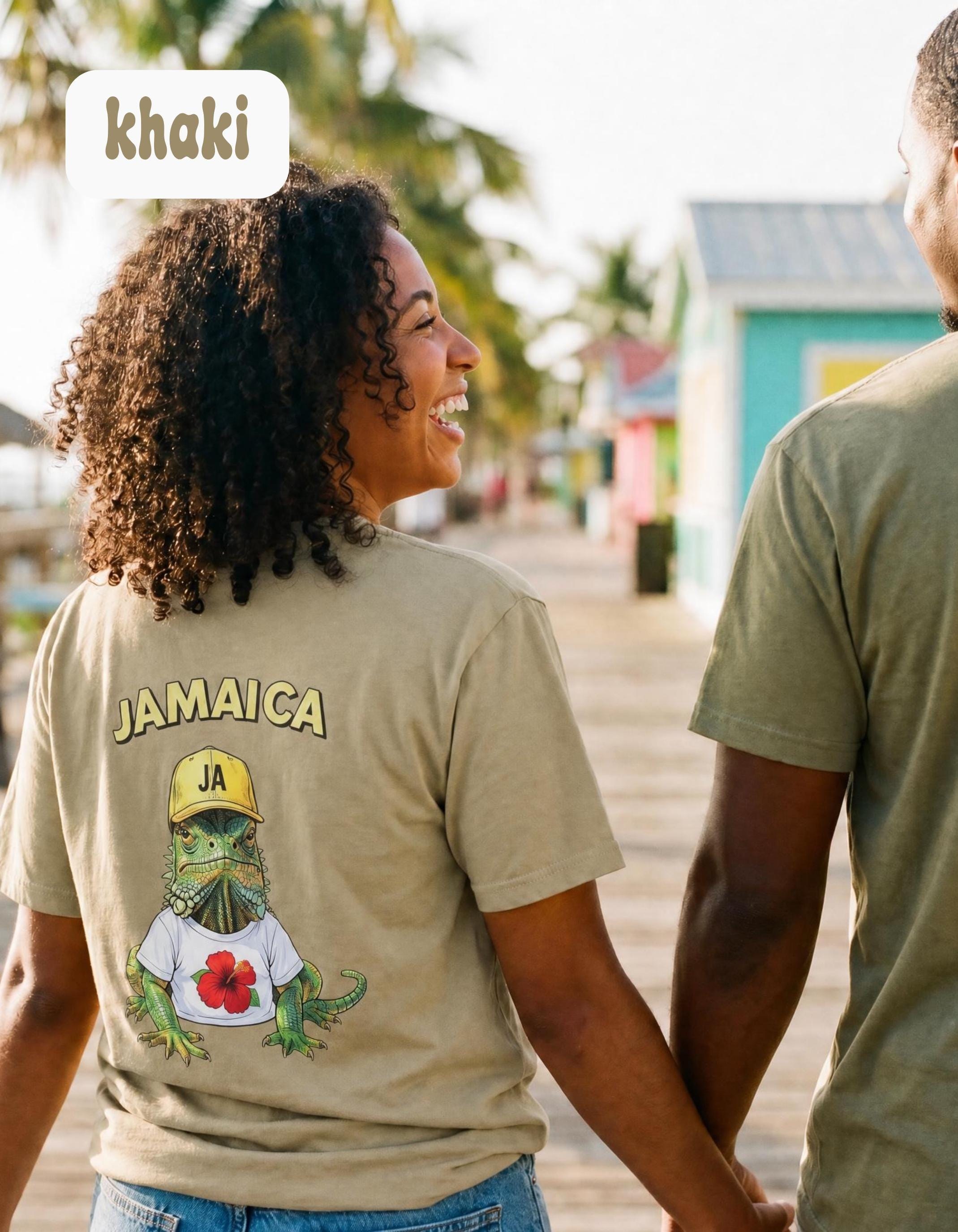 Jamaica Iguana T-Shirt, soft washed cotton, relaxed unisex fit, hibiscus art, summer vacation top, view 8