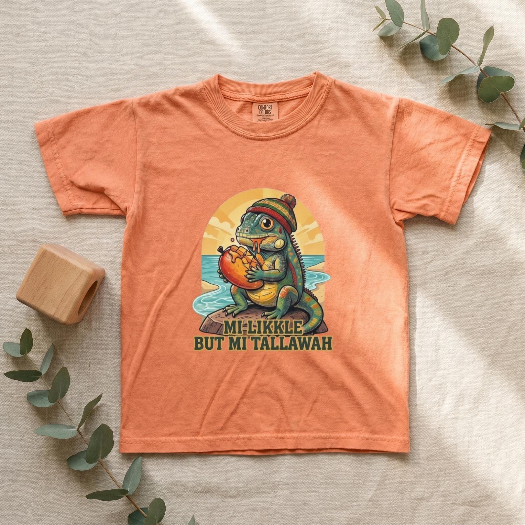 Kids Jamaica Iguana Art Tee with Patois Quote, reggae art graphic, rasta inspired