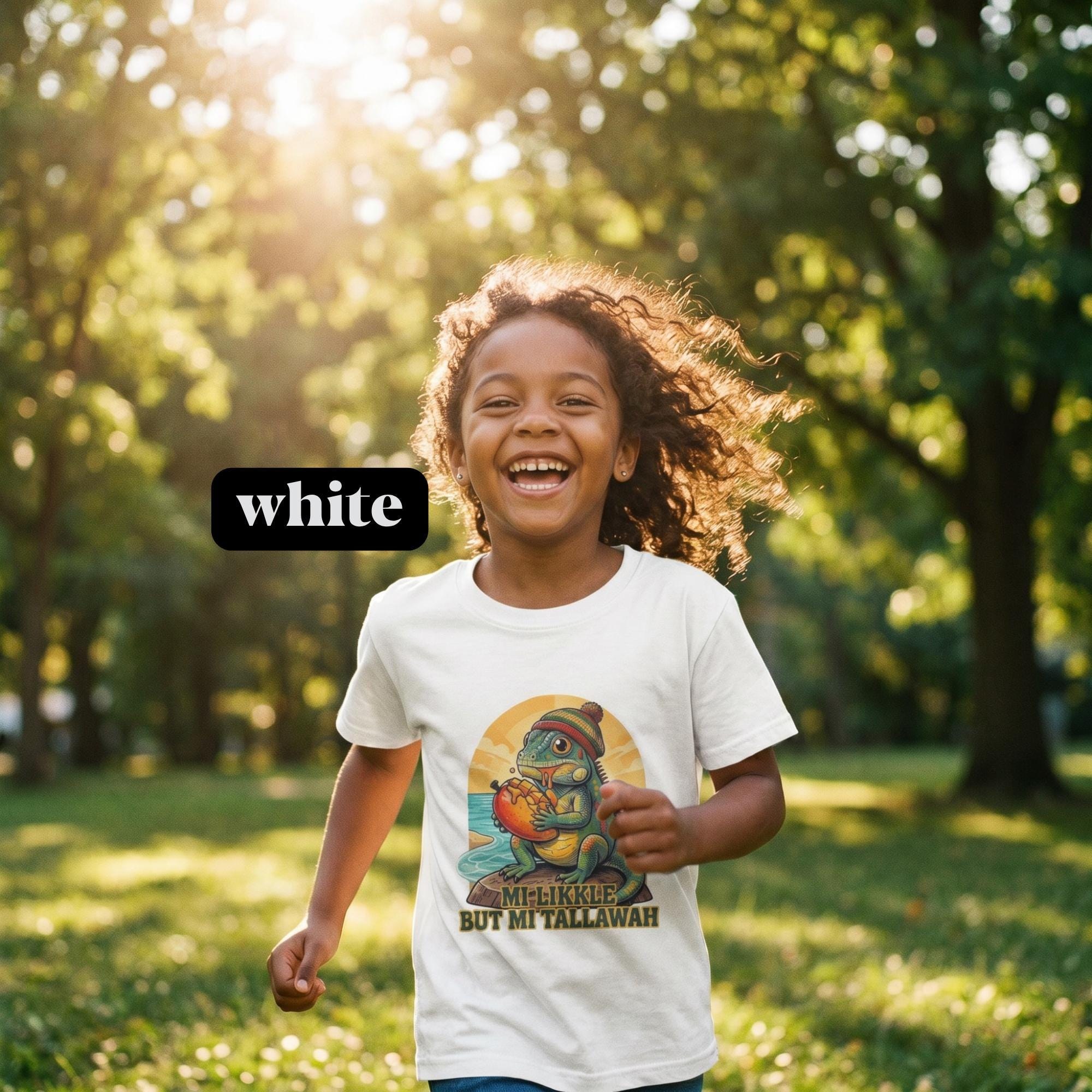 Kids Jamaica Iguana Art Tee with Patois Quote, reggae art graphic, rasta inspired, view 2