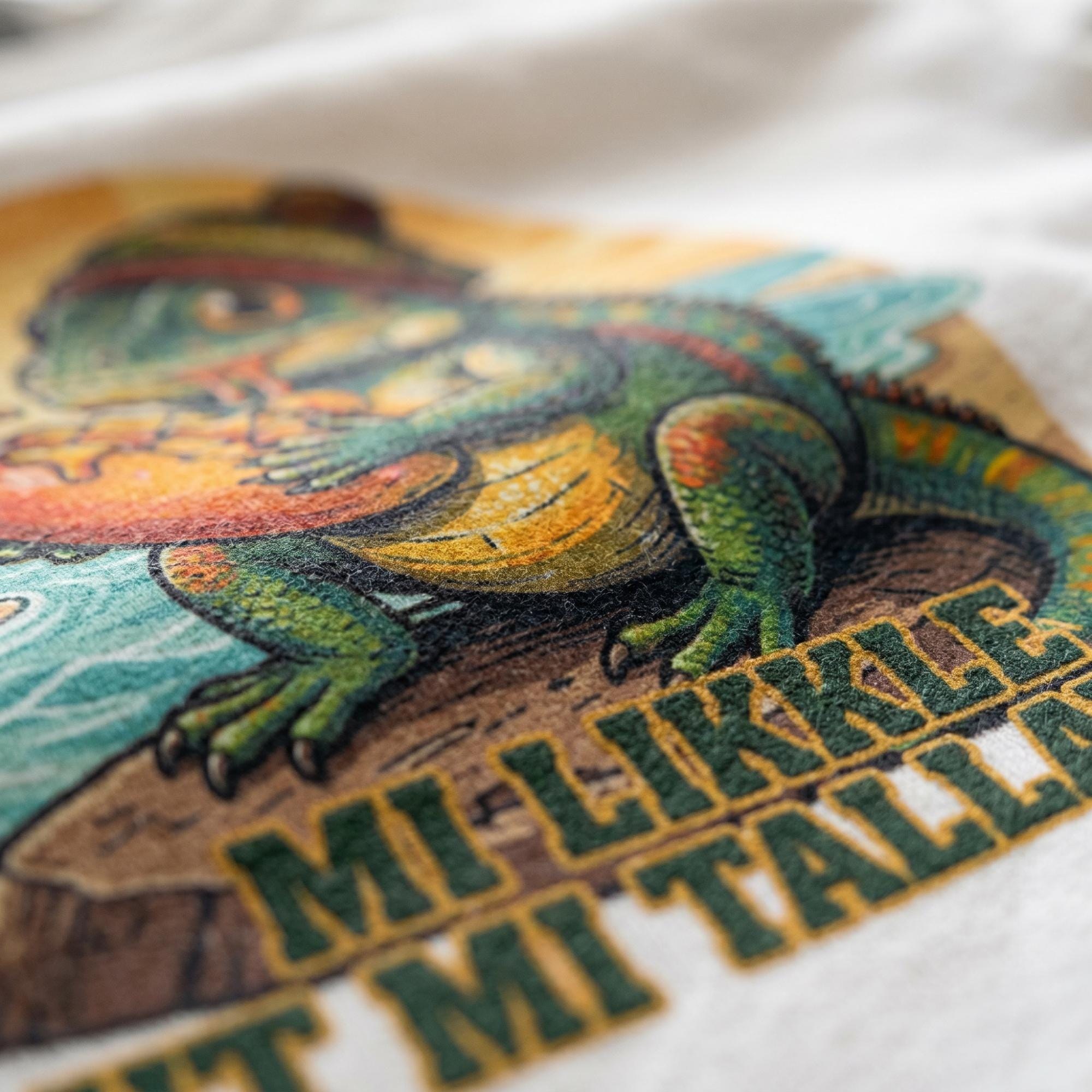 Kids Jamaica Iguana Art Tee with Patois Quote, reggae art graphic, rasta inspired, view 4