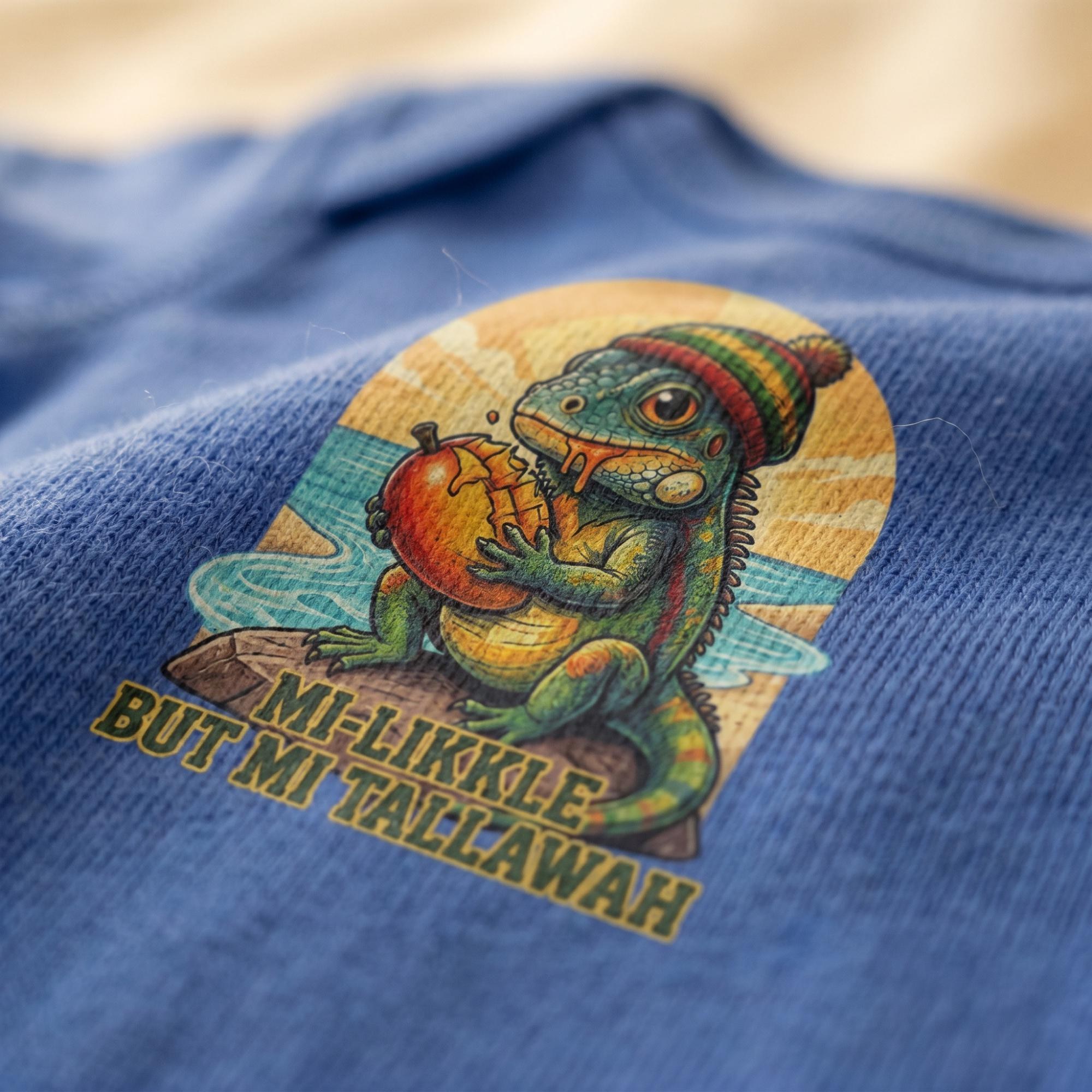 Jamaica Iguana Baby Bodysuit with Patois Quote, reggae art graphic, rasta inspired, view 4