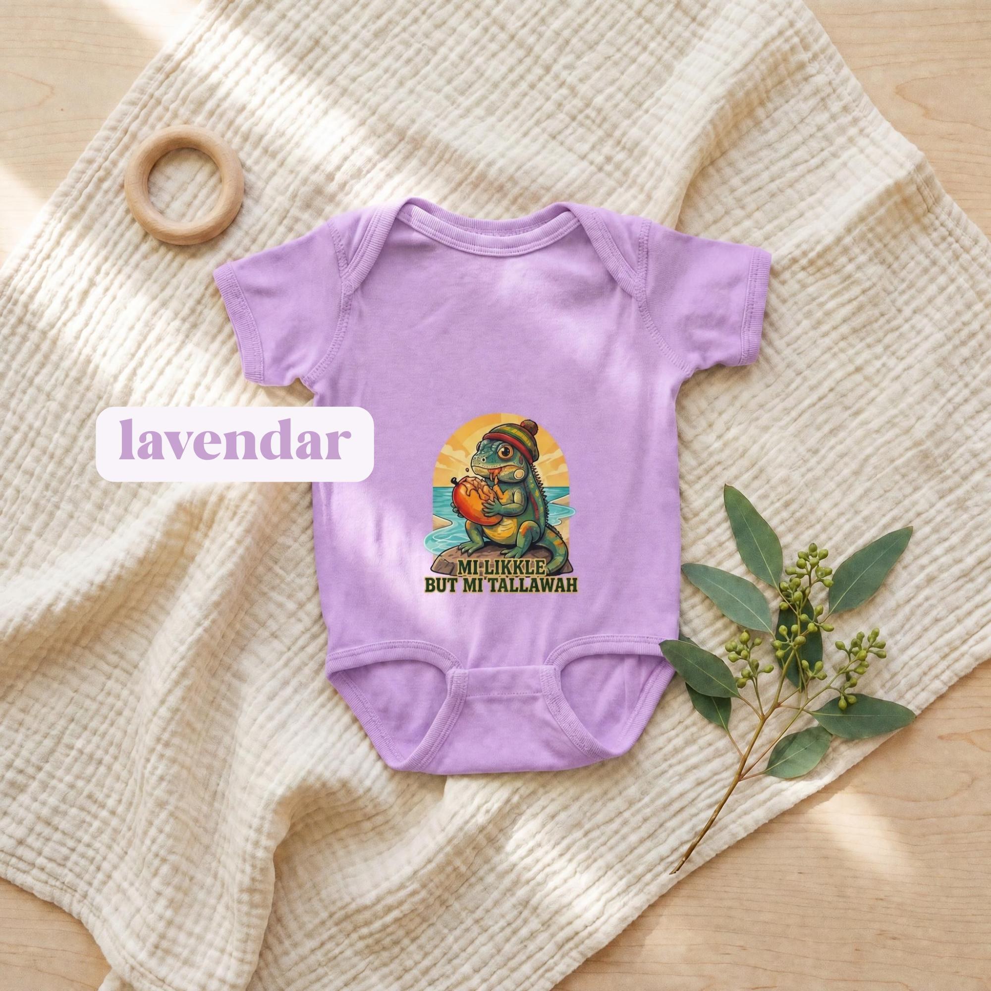 Jamaica Iguana Baby Bodysuit with Patois Quote, reggae art graphic, rasta inspired, view 5