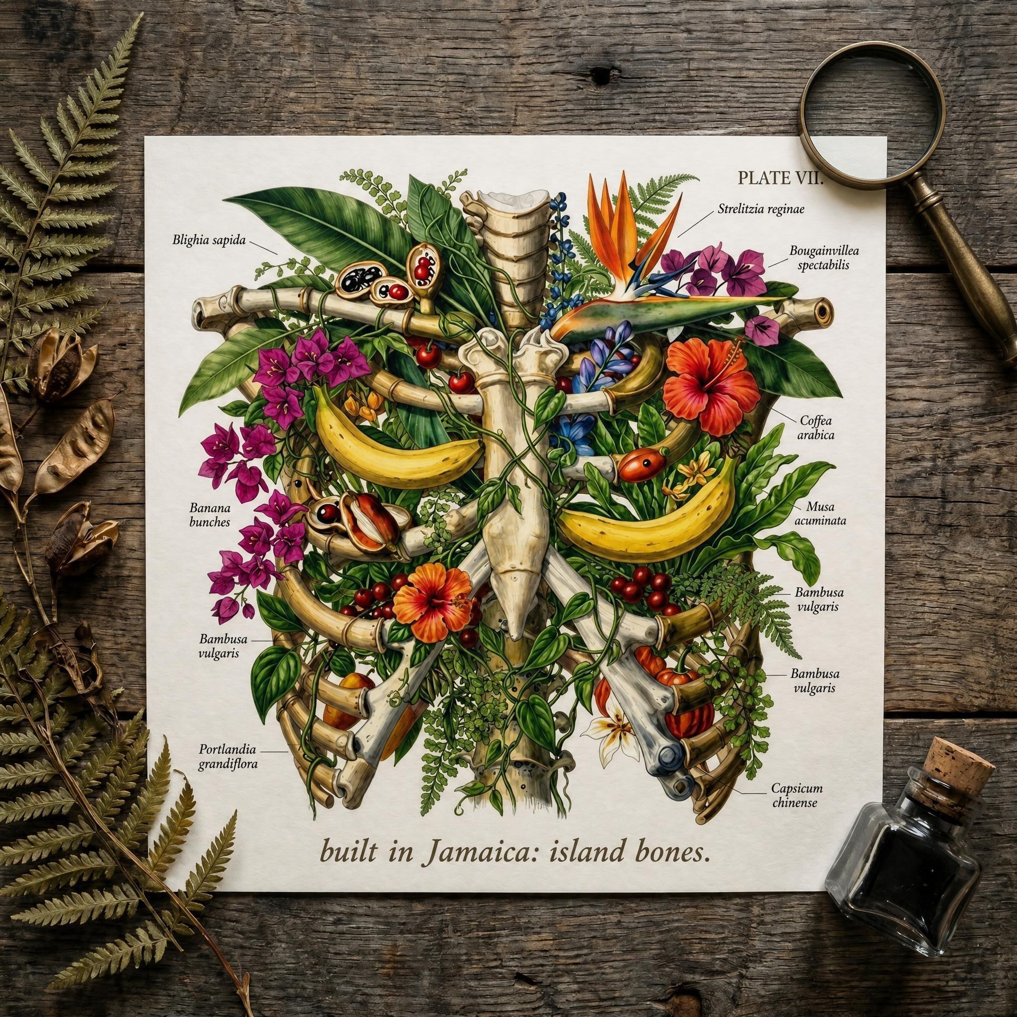 Anatomical Art, Jamaica Heart Print, style floral illustration, Jamaica wall decor, view 13