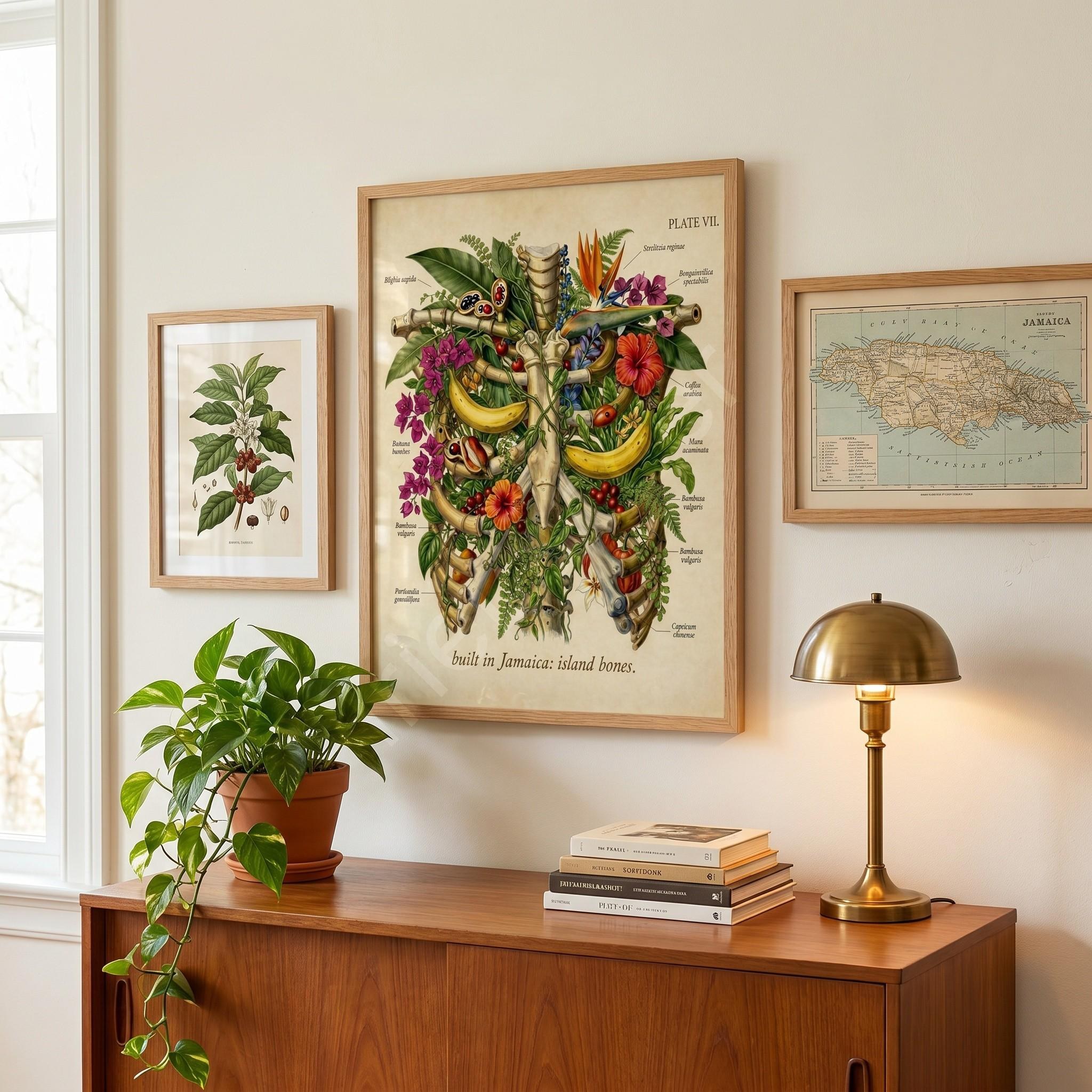 Anatomical Art, Jamaica Heart Print, style floral illustration, Jamaica wall decor, view 14