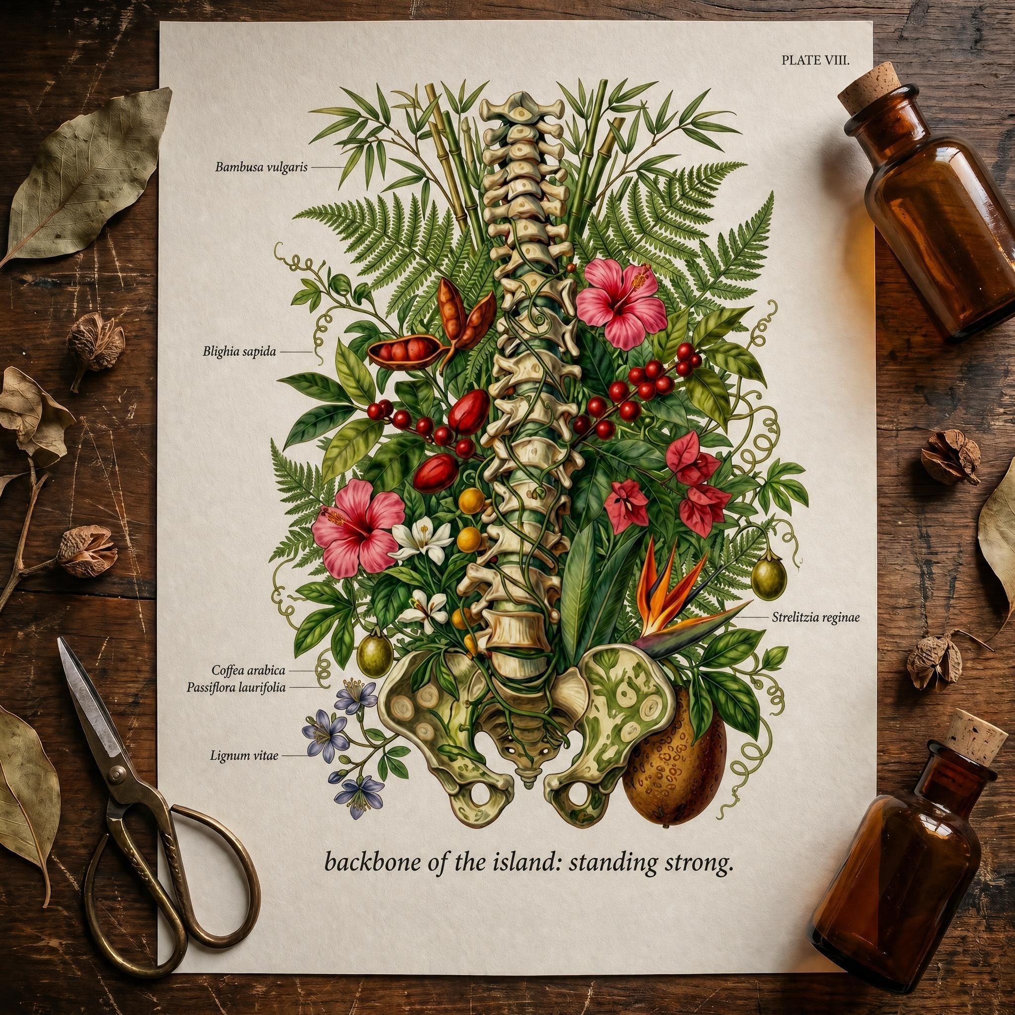 Anatomical Art, Jamaica Heart Print, style floral illustration, Jamaica wall decor, view 16