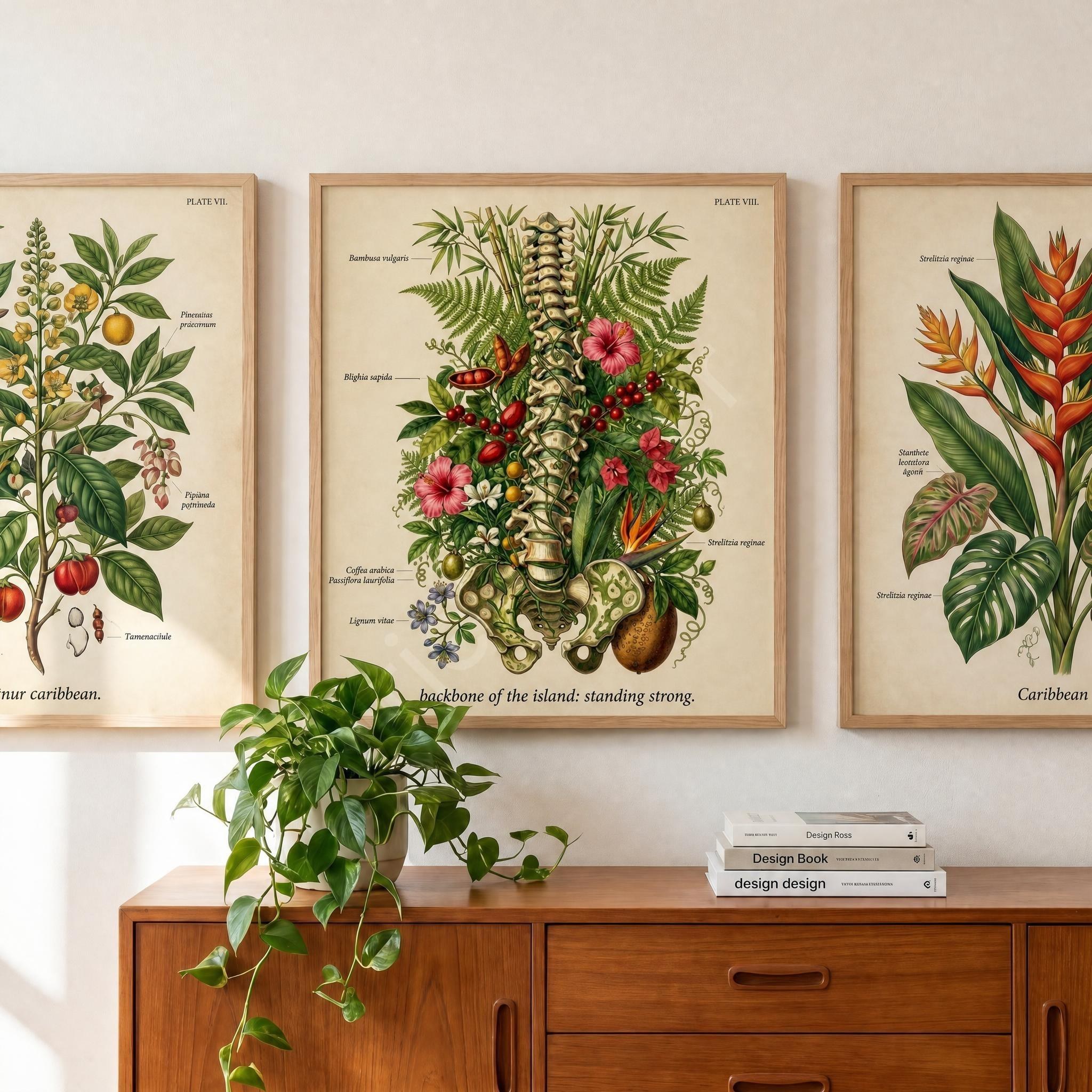 Anatomical Art, Jamaica Heart Print, style floral illustration, Jamaica wall decor, view 17