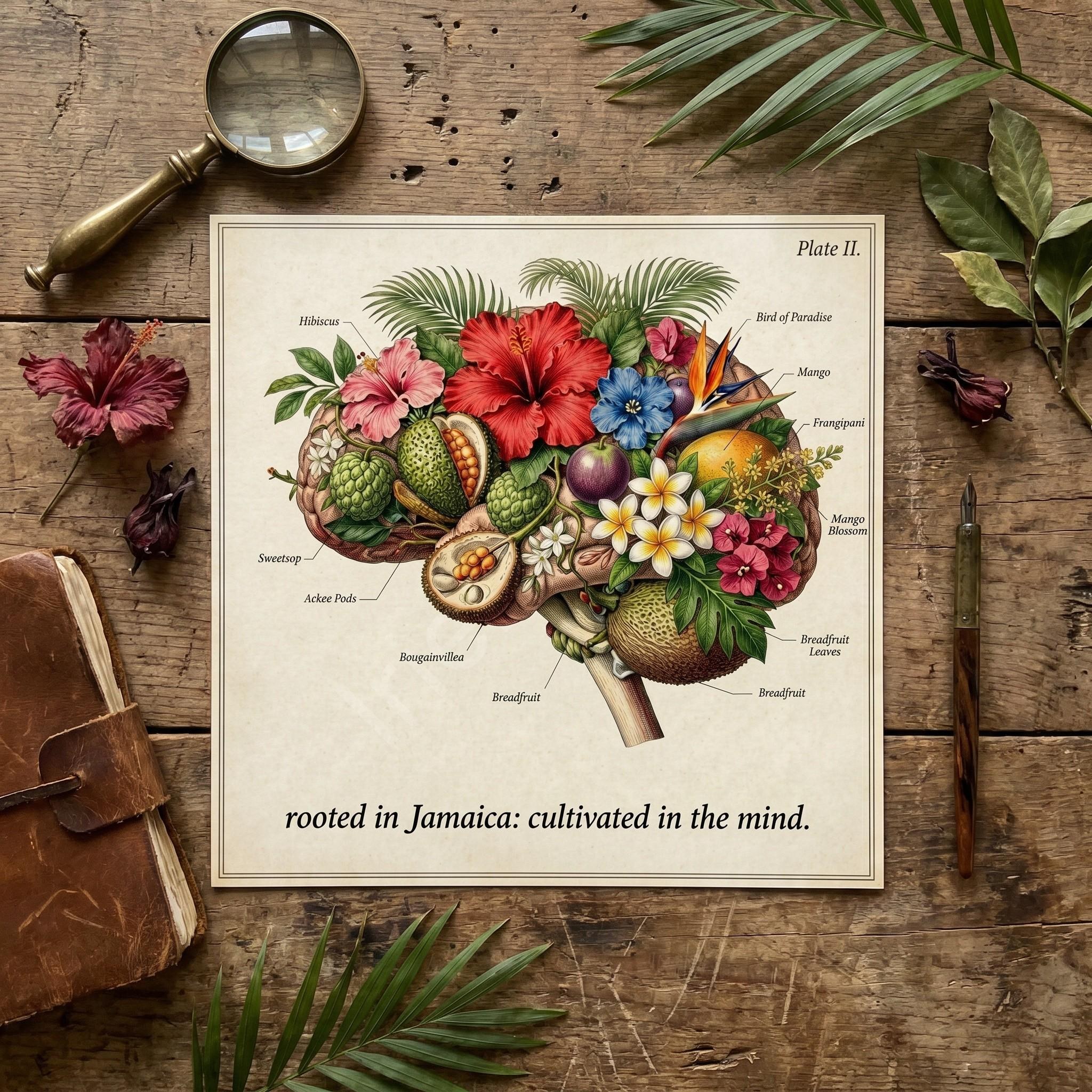 Anatomical Art, Jamaica Heart Print, style floral illustration, Jamaica wall decor, view 3