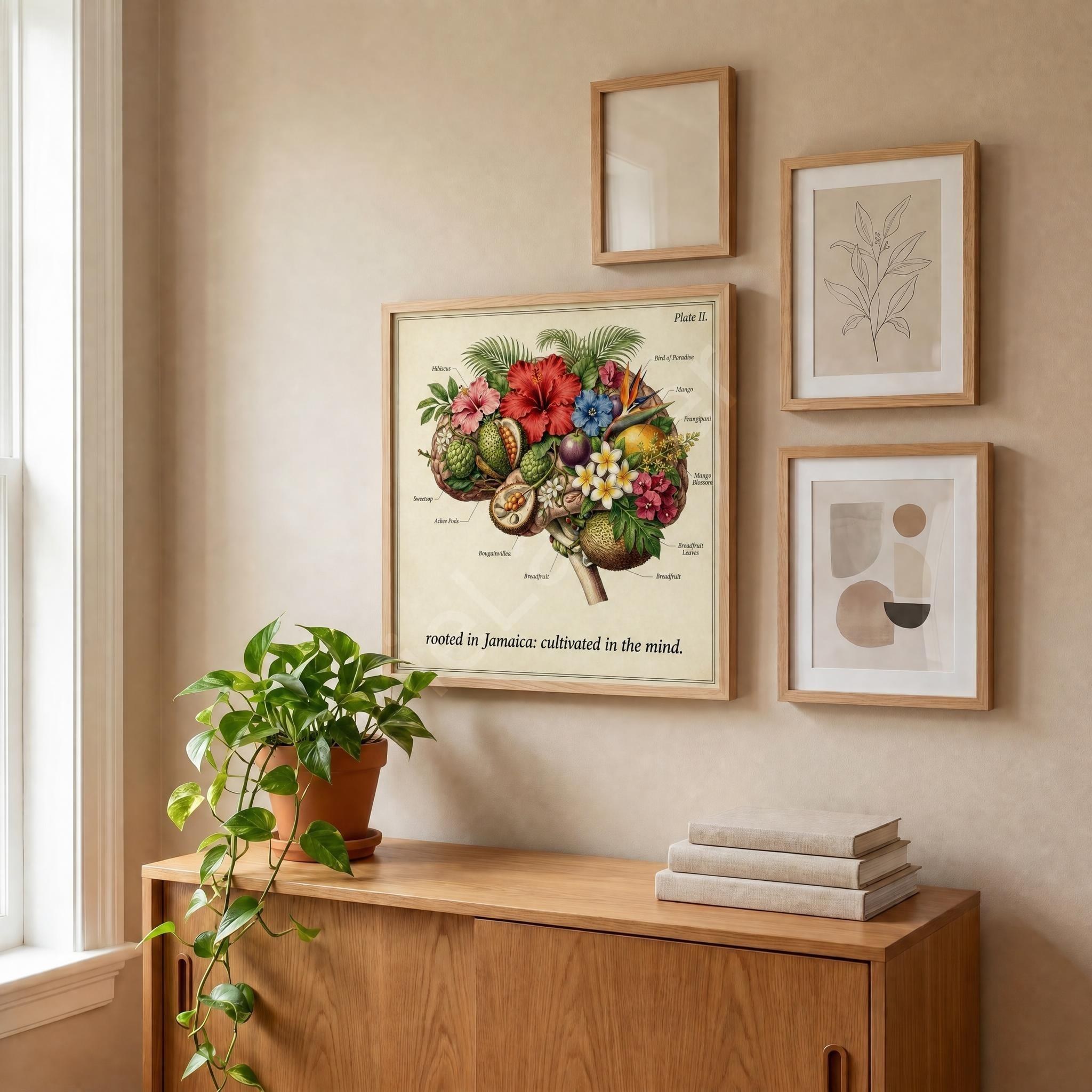 Anatomical Art, Jamaica Heart Print, style floral illustration, Jamaica wall decor, view 4