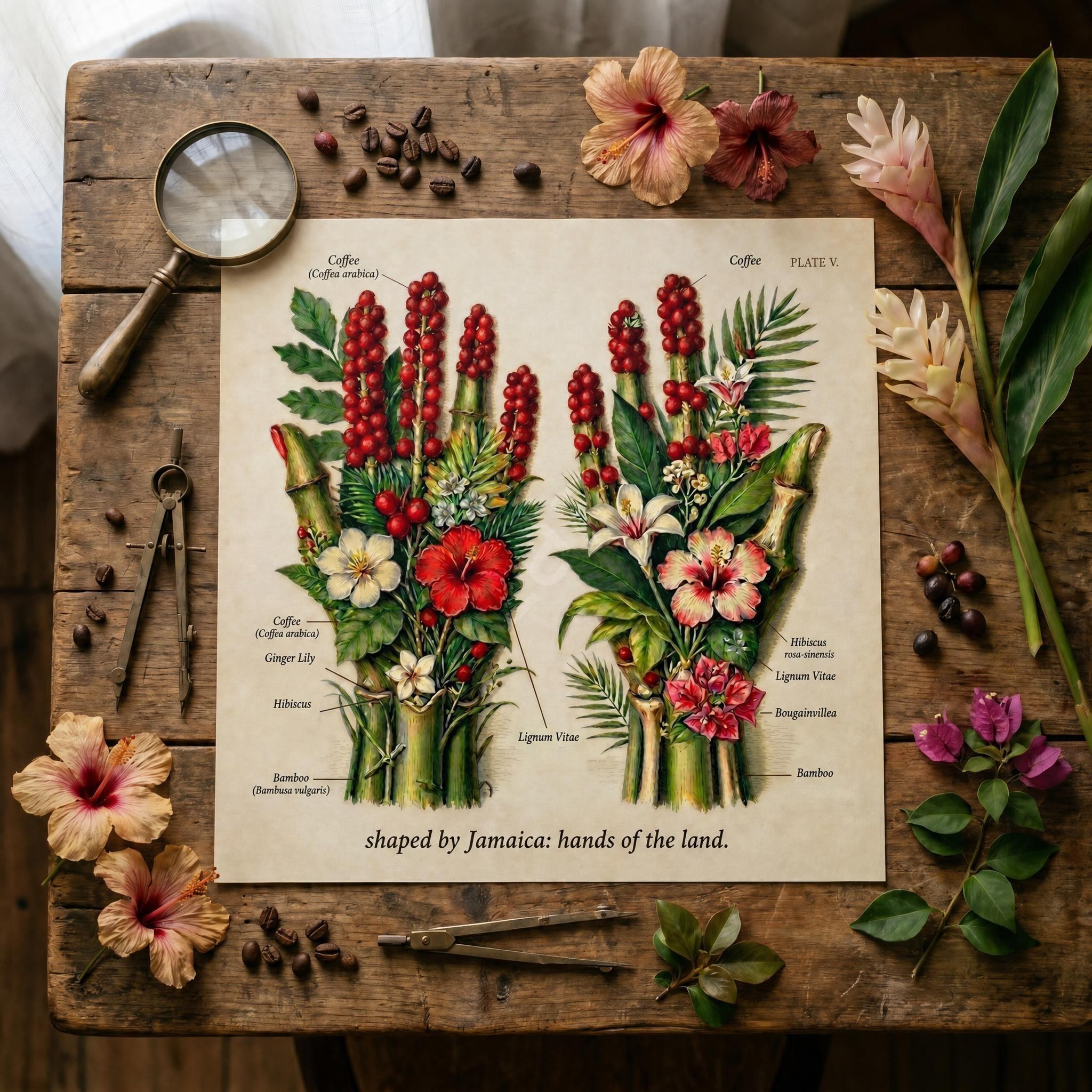 Anatomical Art, Jamaica Heart Print, style floral illustration, Jamaica wall decor, view 9