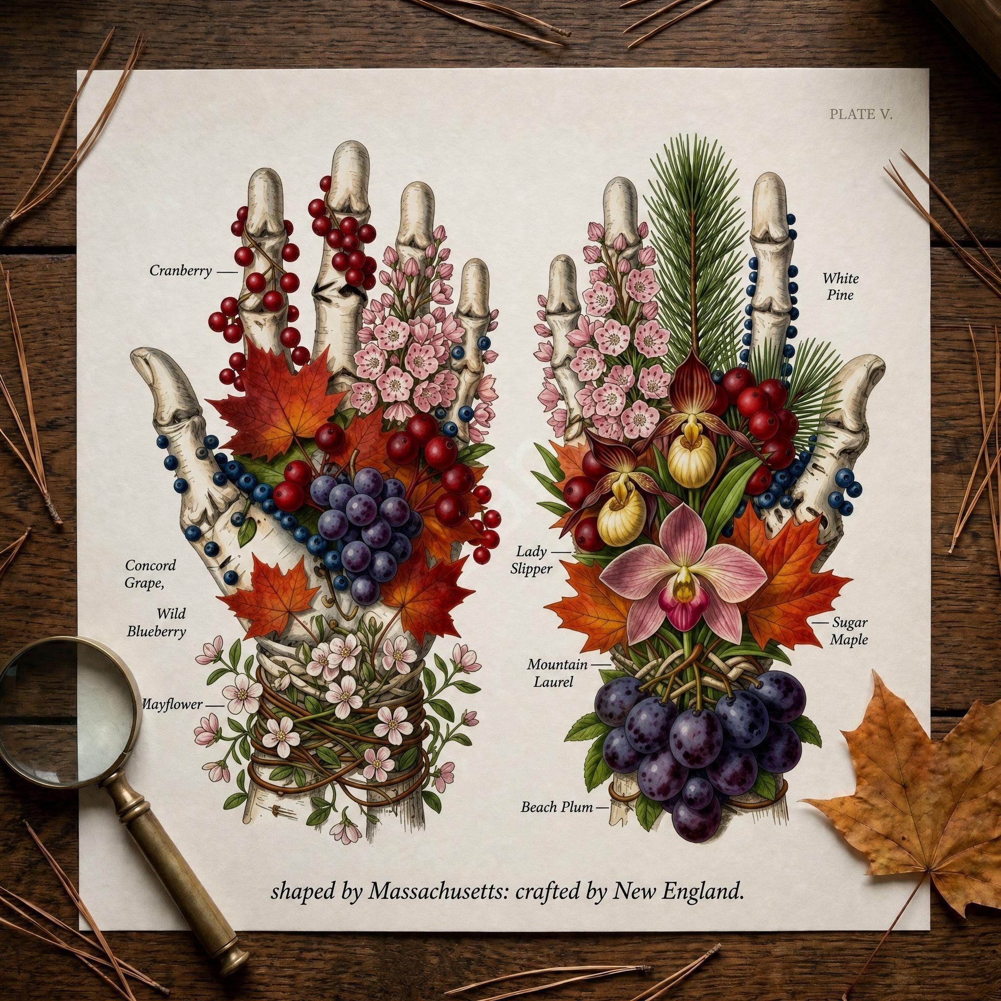 Anatomical Art, Massachusetts Art Print, style floral illustration, New England wall decor, view 11
