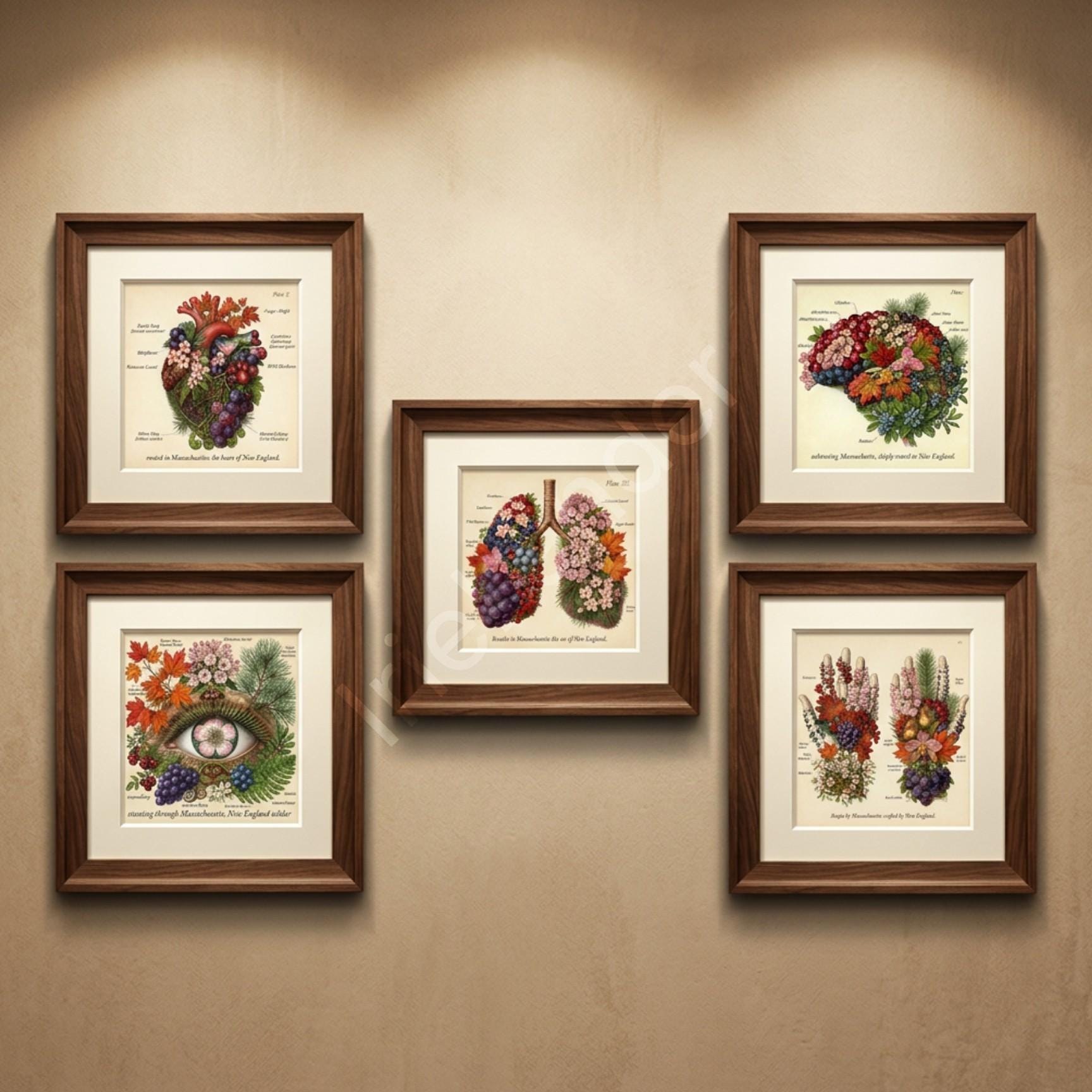 Anatomical Art, Massachusetts Art Print, style floral illustration, New England wall decor, view 13