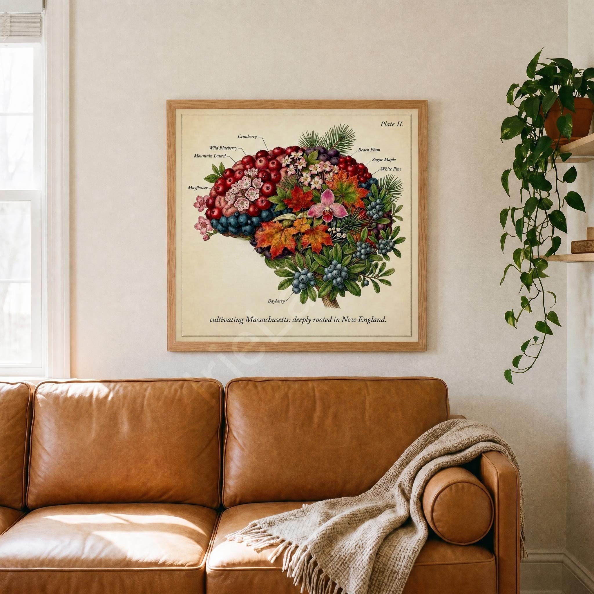 Anatomical Art, Massachusetts Art Print, style floral illustration, New England wall decor, view 5