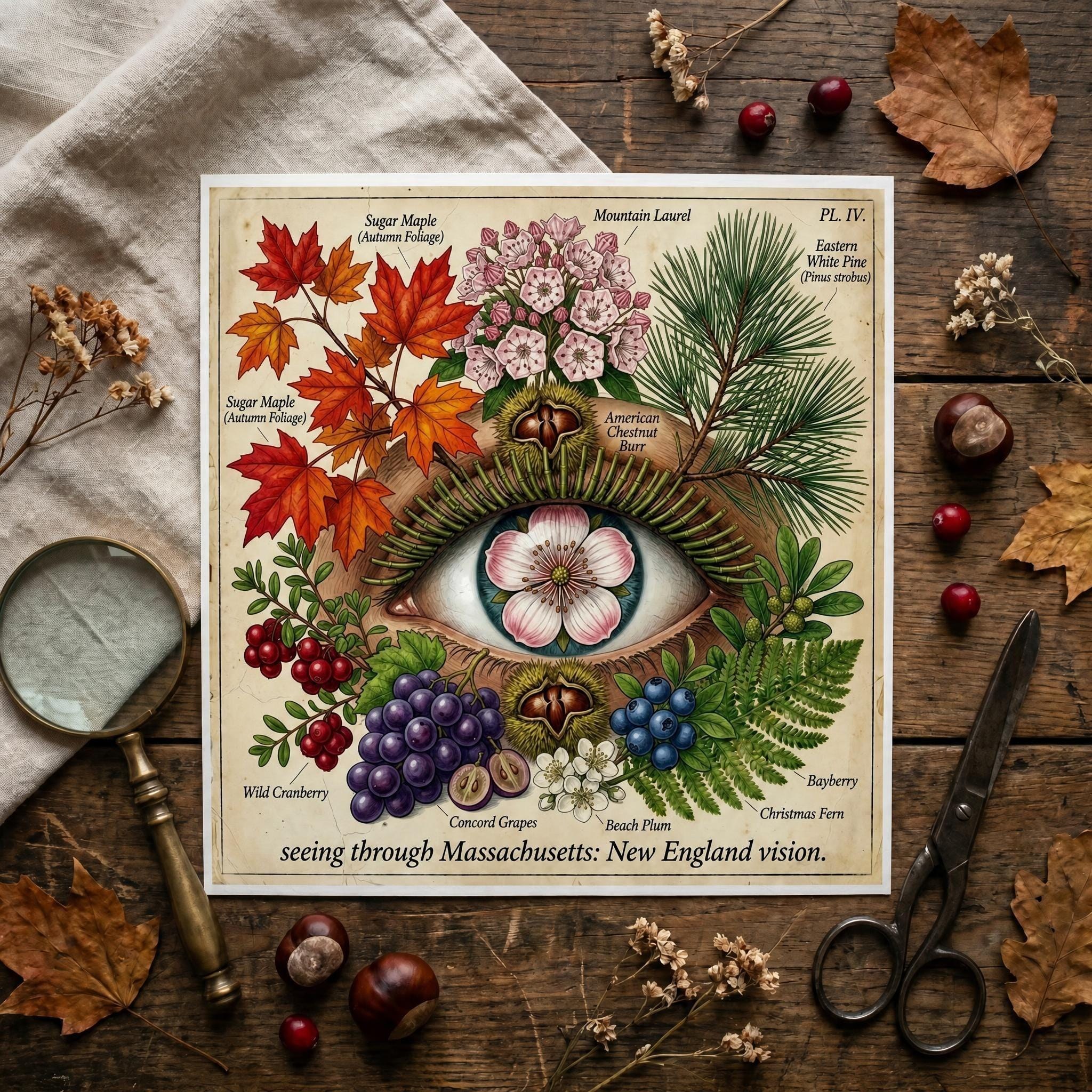 Anatomical Art, Massachusetts Art Print, style floral illustration, New England wall decor, view 9