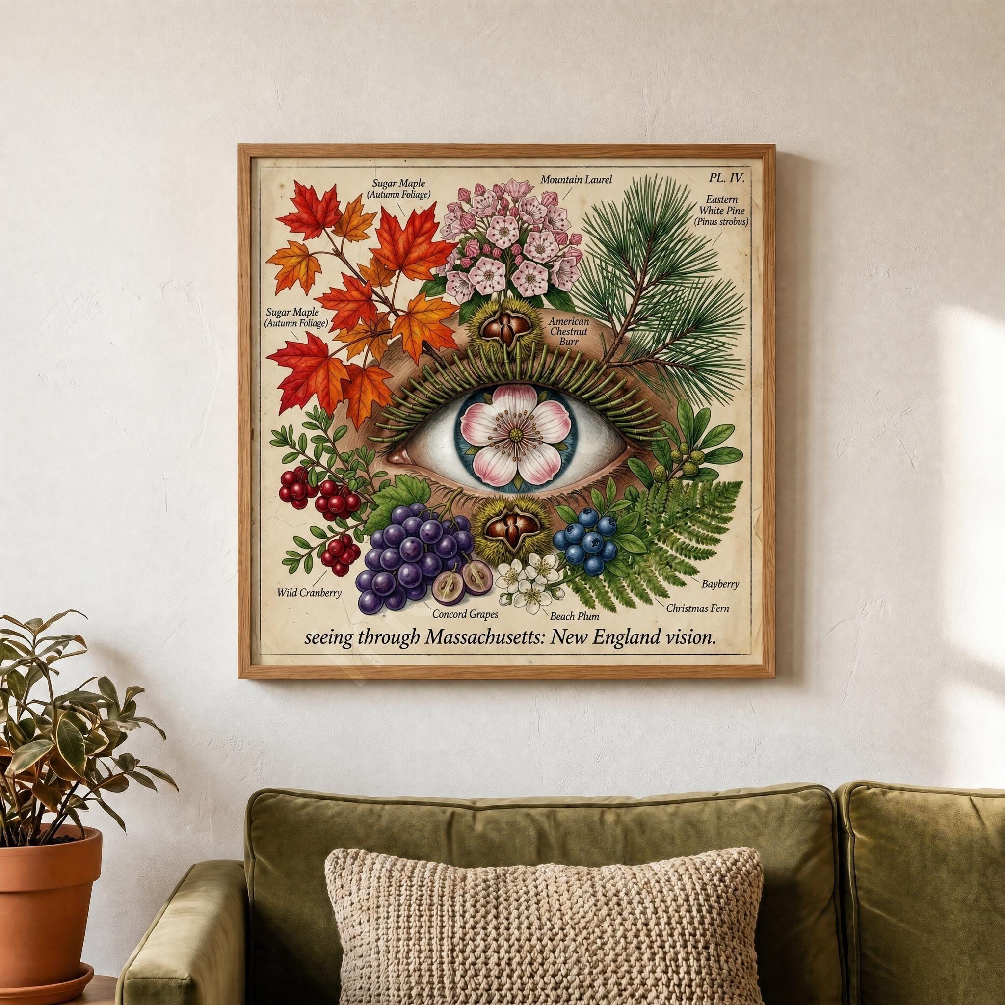 Anatomical Art, Massachusetts Art Print, style floral illustration, New England wall decor, view 10