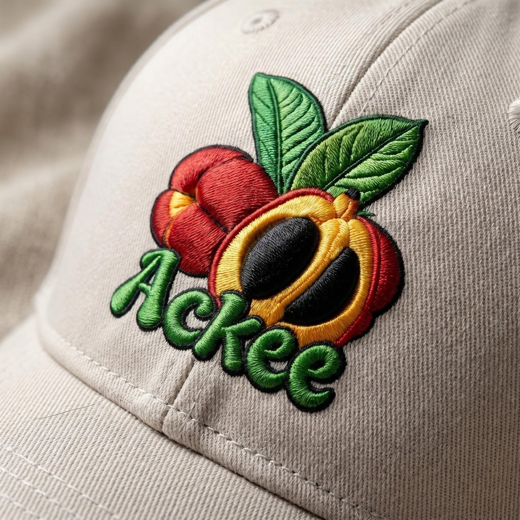 Jamaica Ackee Twill Cap, snapback, adjustable fit, island fruit design, reggae vibe, view 2