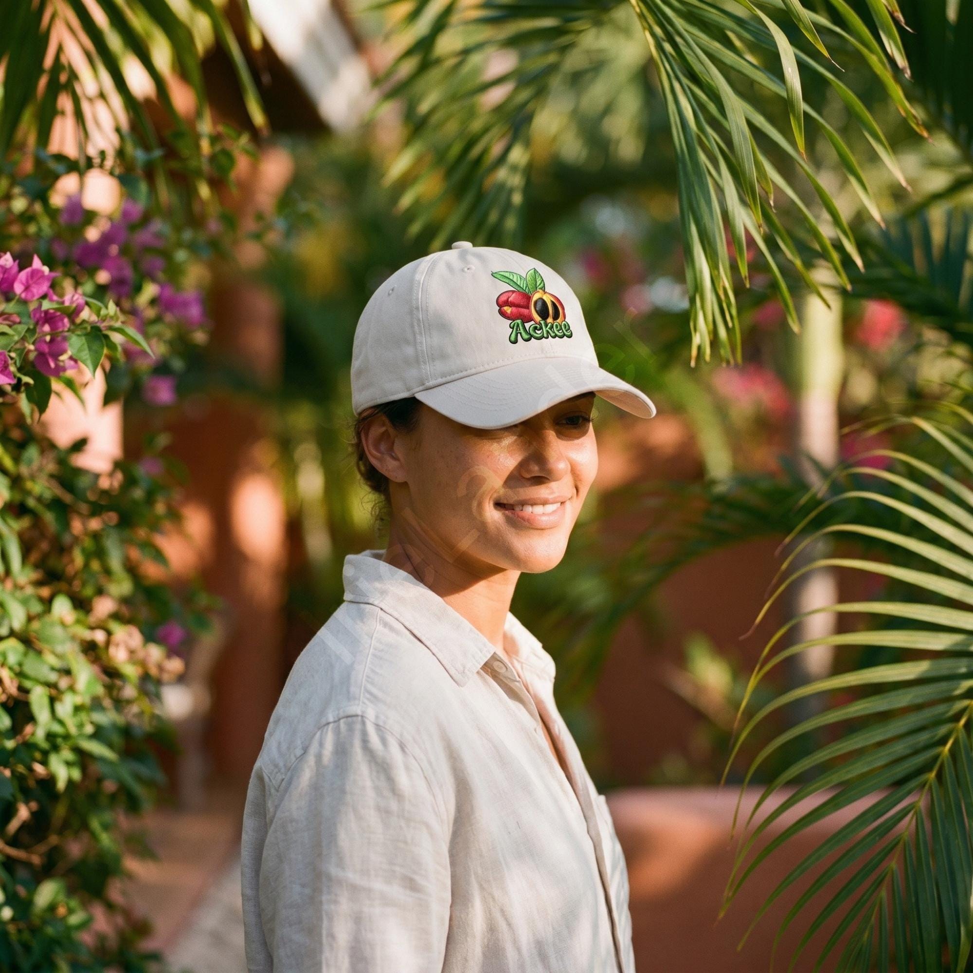 Jamaica Ackee Twill Cap, snapback, adjustable fit, island fruit design, reggae vibe, view 4