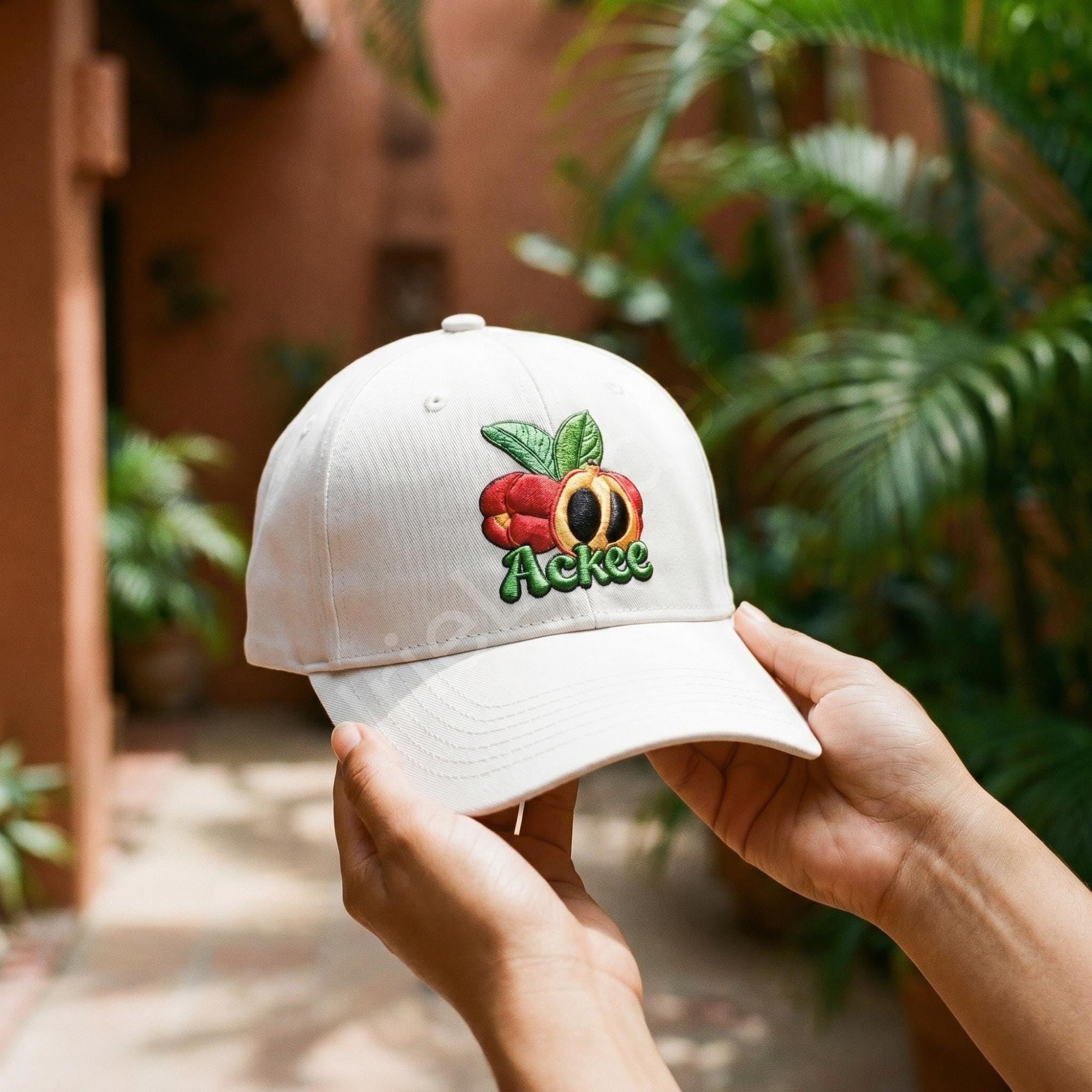 Jamaica Ackee Twill Cap, snapback, adjustable fit, island fruit design, reggae vibe, view 5