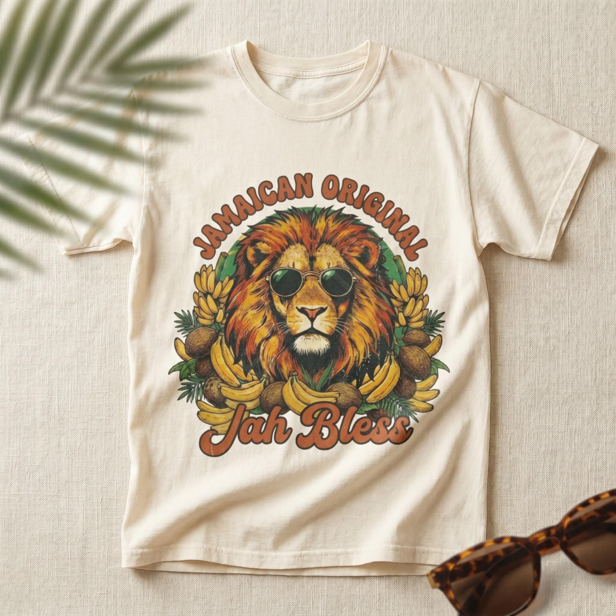 Jamaican Original Rasta Lion Graphic Tee, Jah Bless Caribbean Vacation Shirt, reggae art