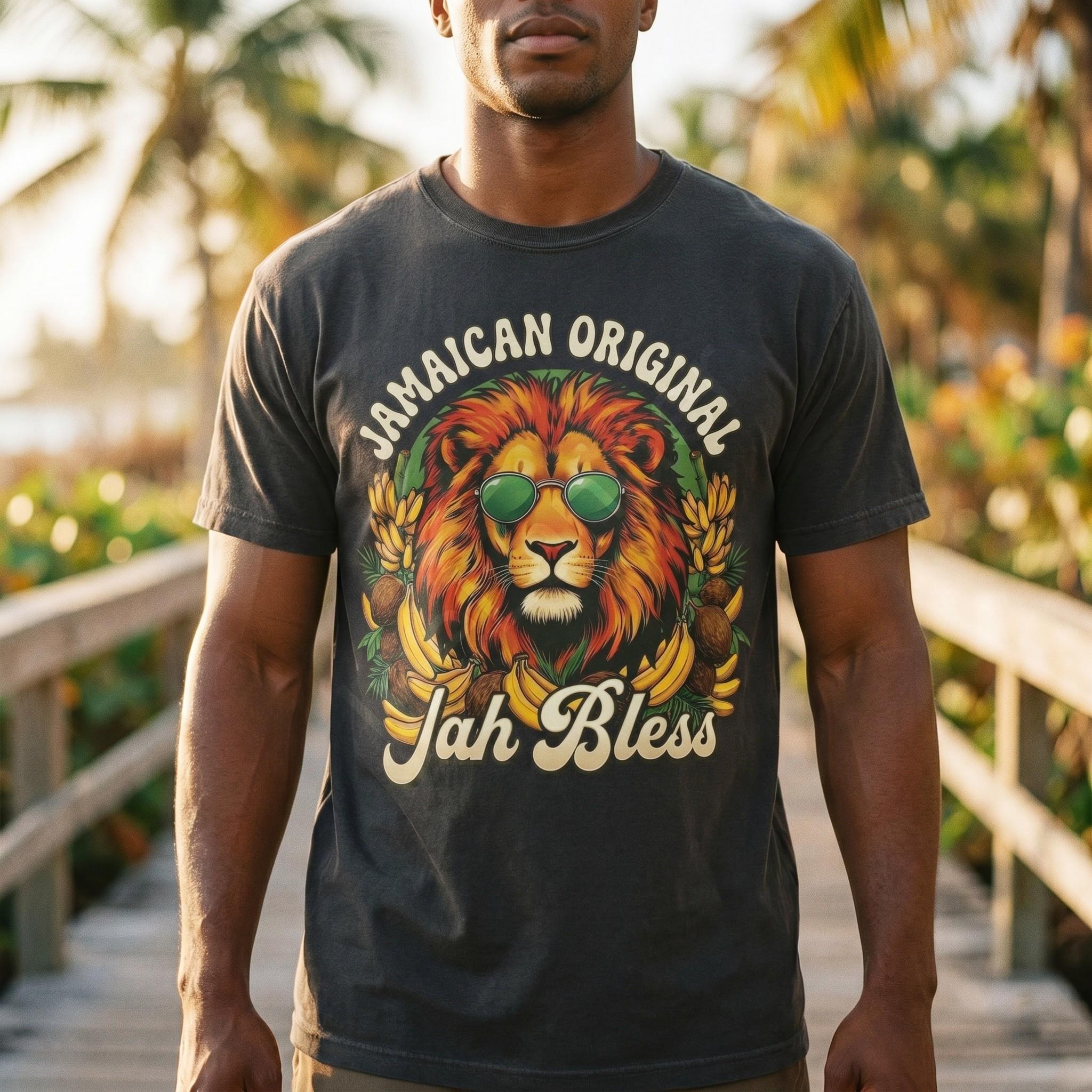 Jamaican Original Rasta Lion Graphic Tee, Jah Bless Caribbean Vacation Shirt, reggae art, view 11